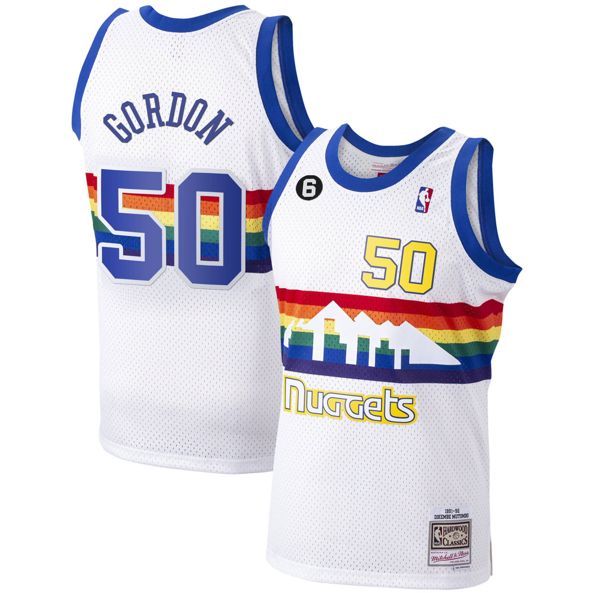 Aaron Gordon Men's Denver Nuggets #6 Patch Collection White Classic Jersey - All Stitched