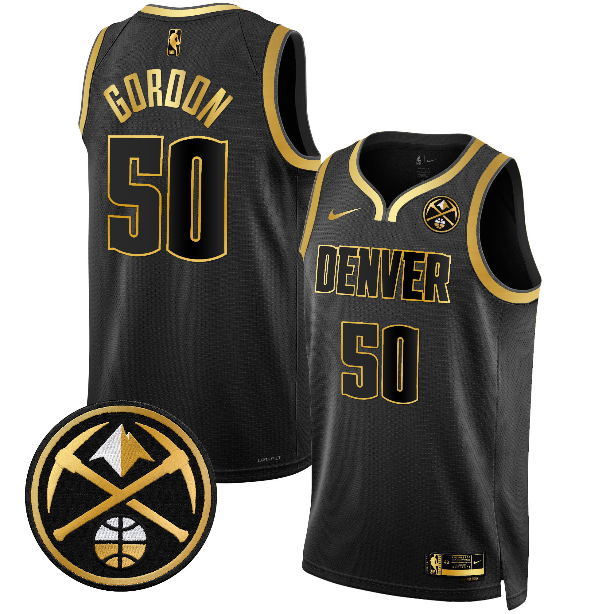 Aaron Gordon Men's Denver Nuggets Swingman Black Gold Jersey - All Stitched