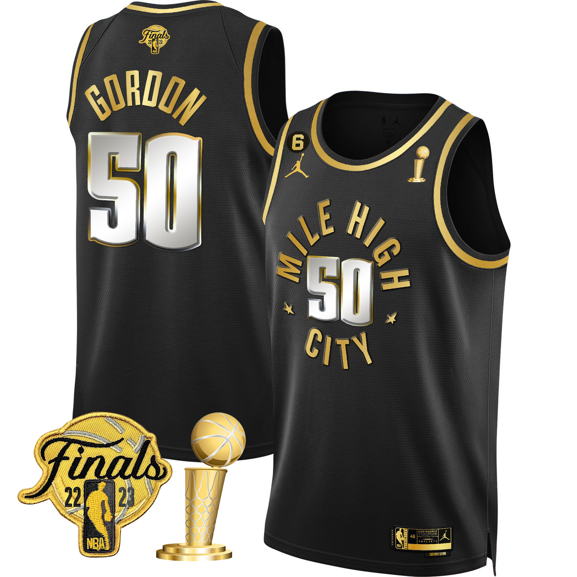 Aaron Gordon Youth's Denver Nuggets Finals & Champions Patch Gold Statement Limited Jersey - All Stitched