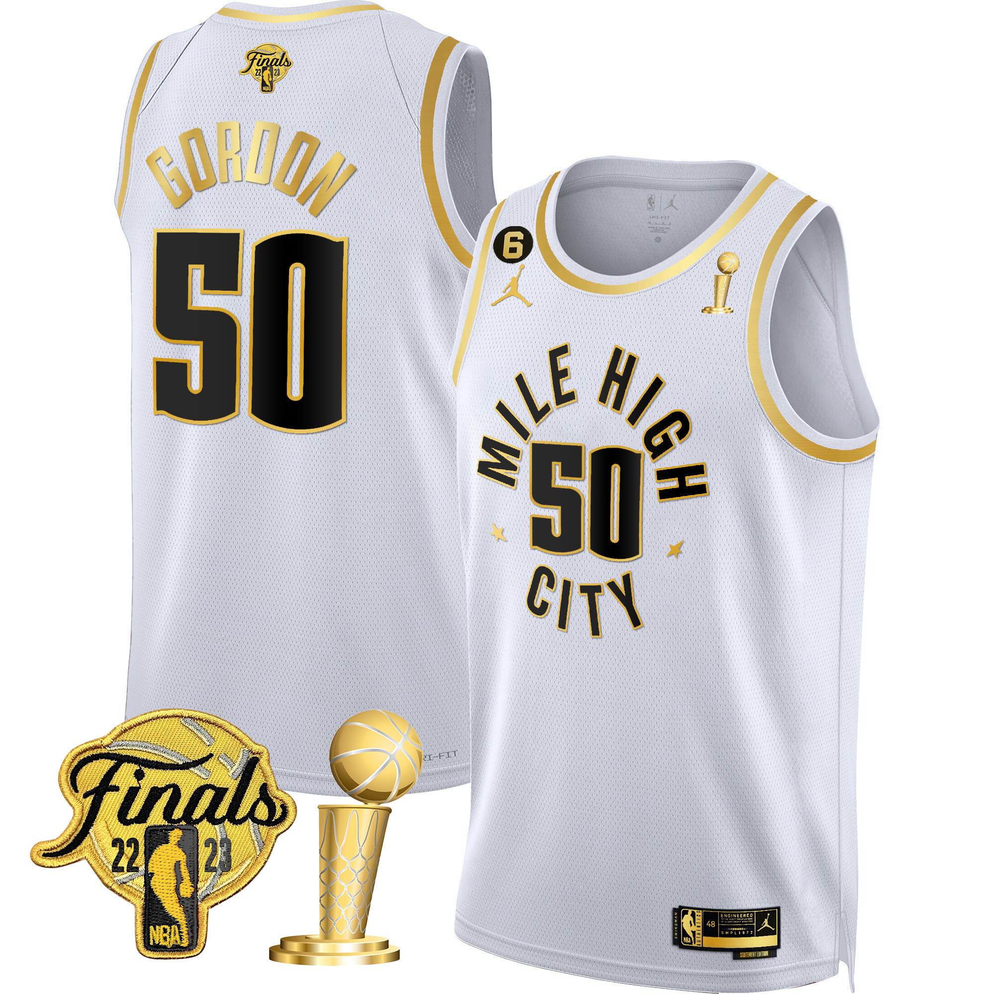Aaron Gordon Youth's Denver Nuggets Finals & Champions Patch Gold Statement White Jersey - All Stitched
