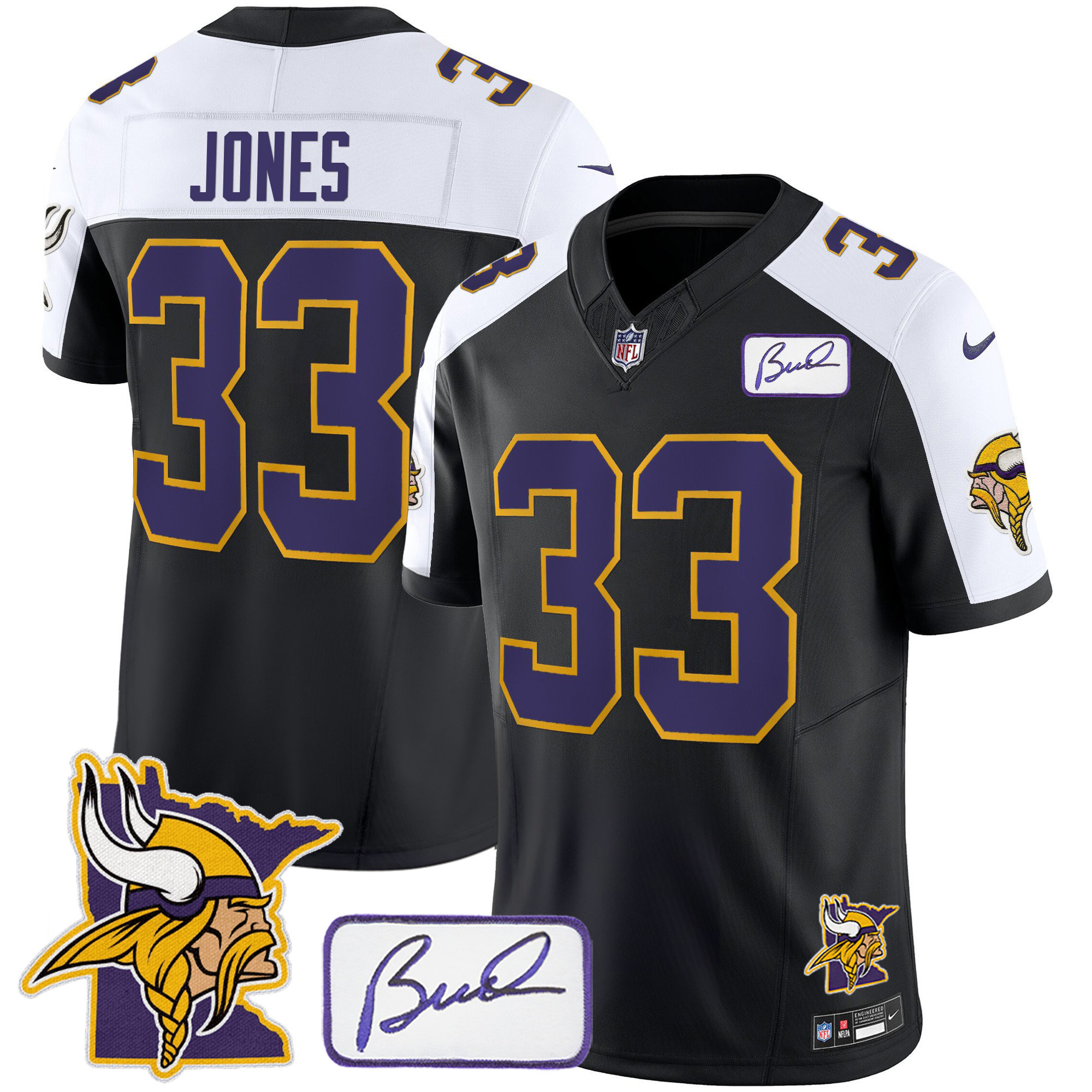 Aaron Jones Men's Minnesota Vikings Bud Grant & Minnesota Patch Classic Limited Black Alternate Jersey