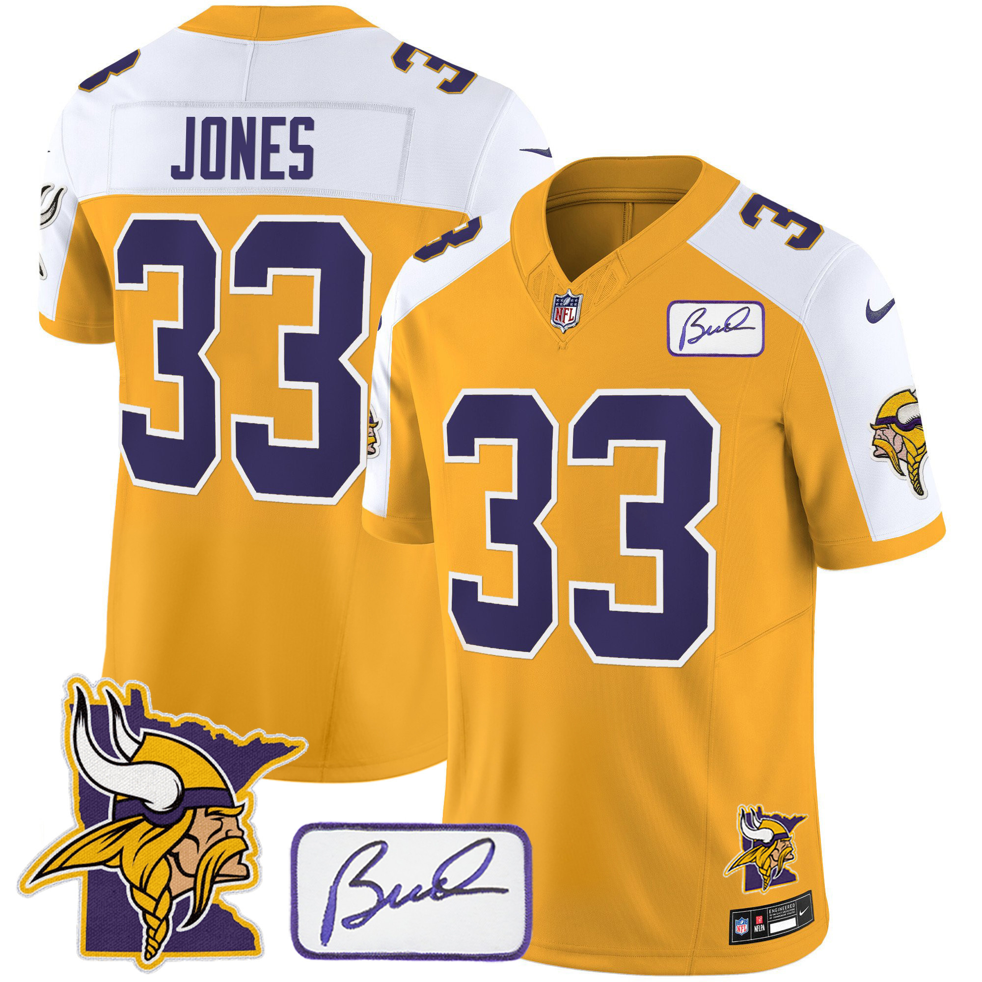 Aaron Jones Men's Minnesota Vikings Bud Grant & Minnesota Patch Classic Limited Gold Alternate Jersey