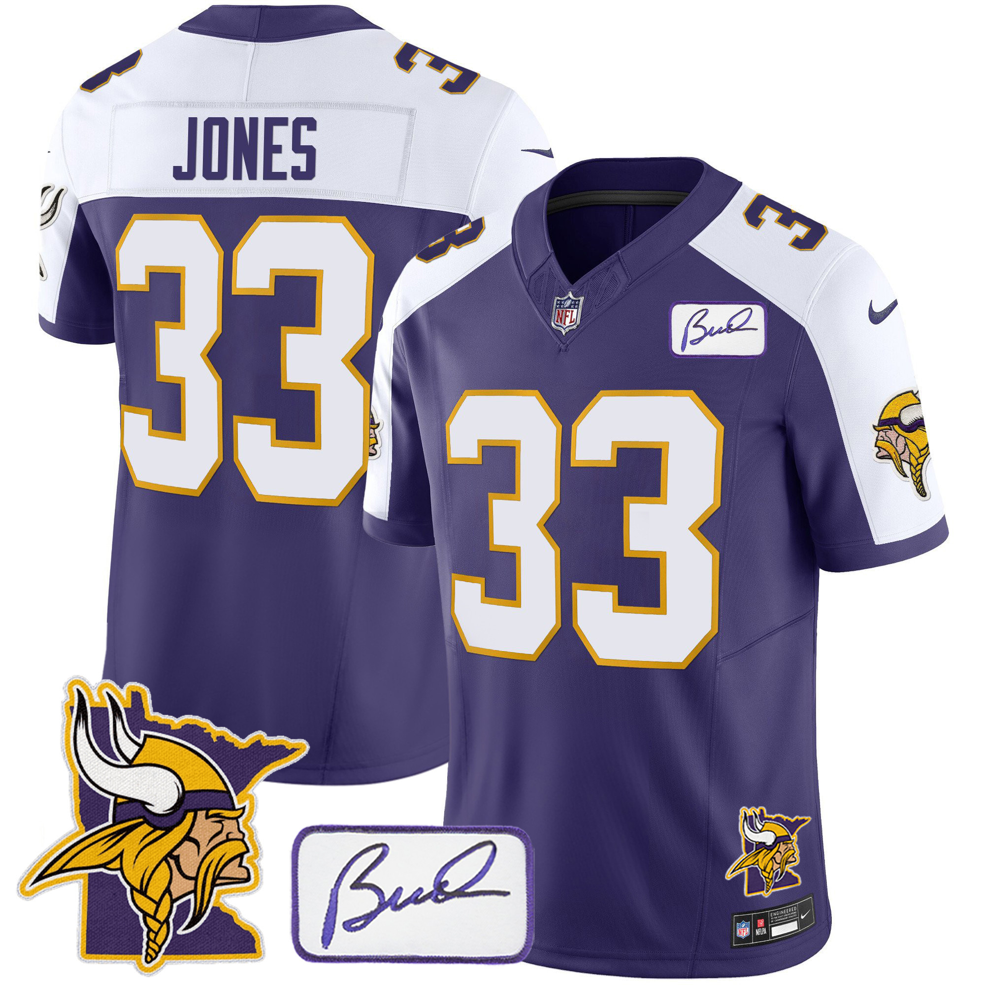 Aaron Jones Men's Minnesota Vikings Bud Grant & Minnesota Patch Classic Limited Purple Alternate Jersey