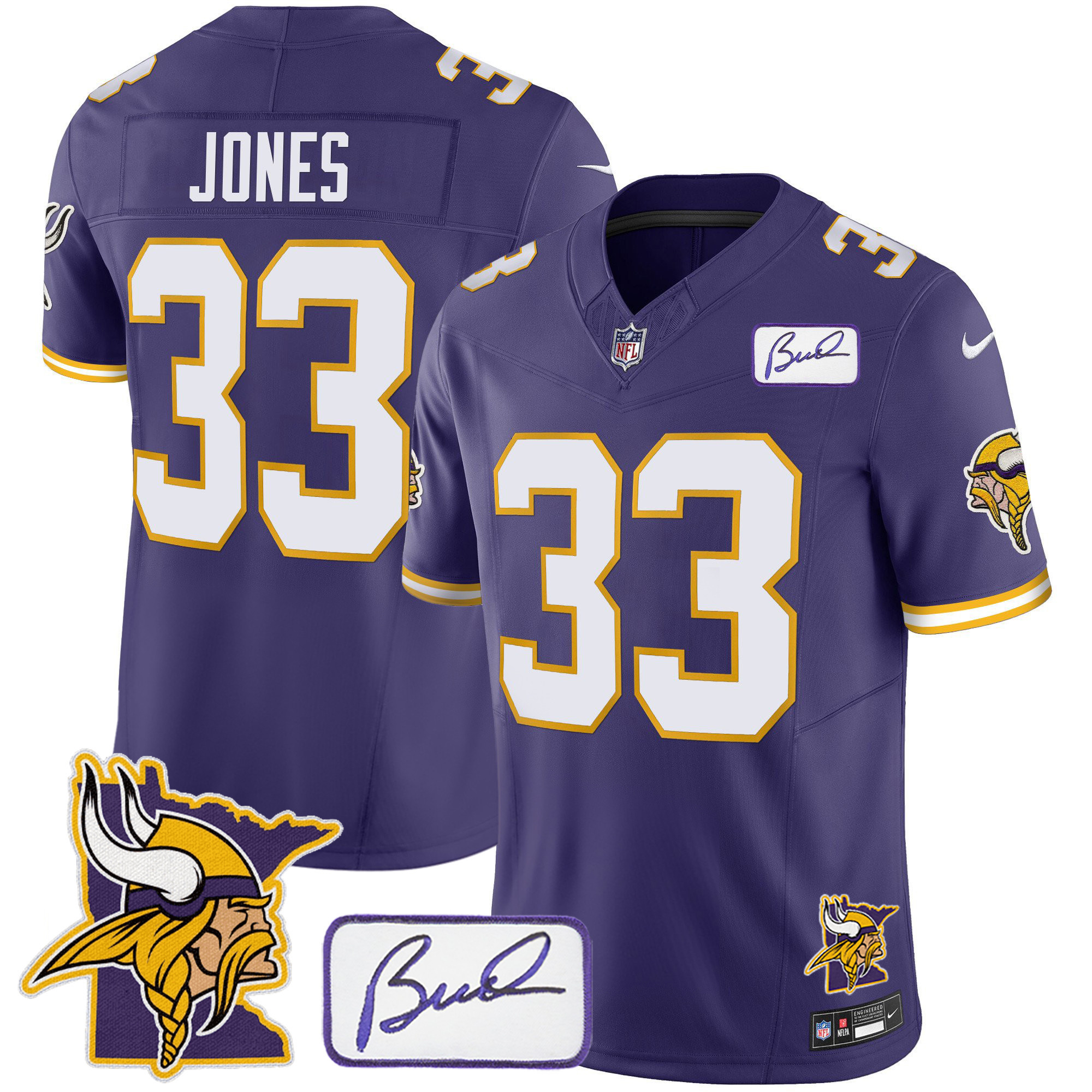 Aaron Jones Men's Minnesota Vikings Bud Grant & Minnesota Patch Classic Limited Purple Jersey