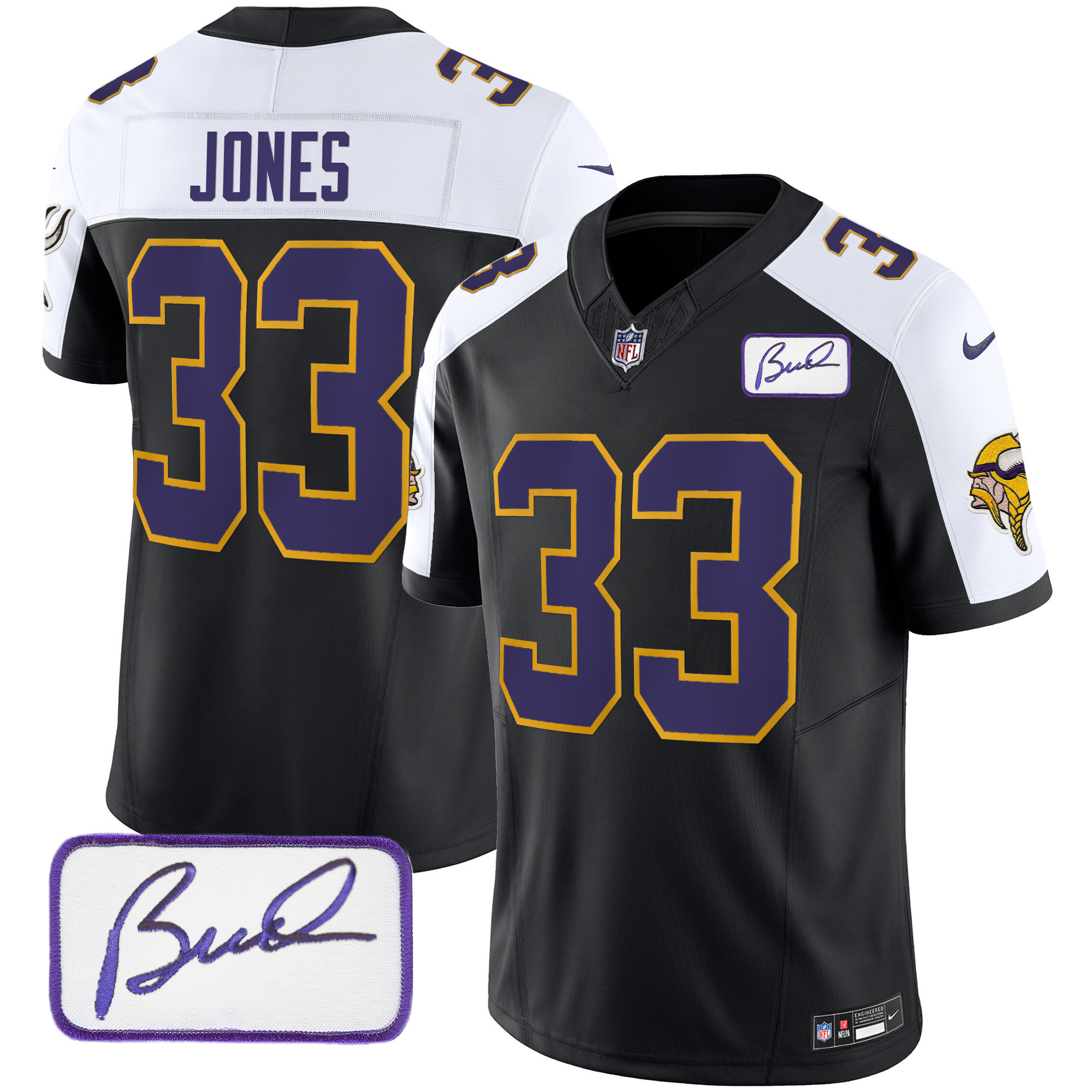 Aaron Jones Men's Minnesota Vikings Bud Grant Patch Classic Limited V3 Black Alternate Jersey