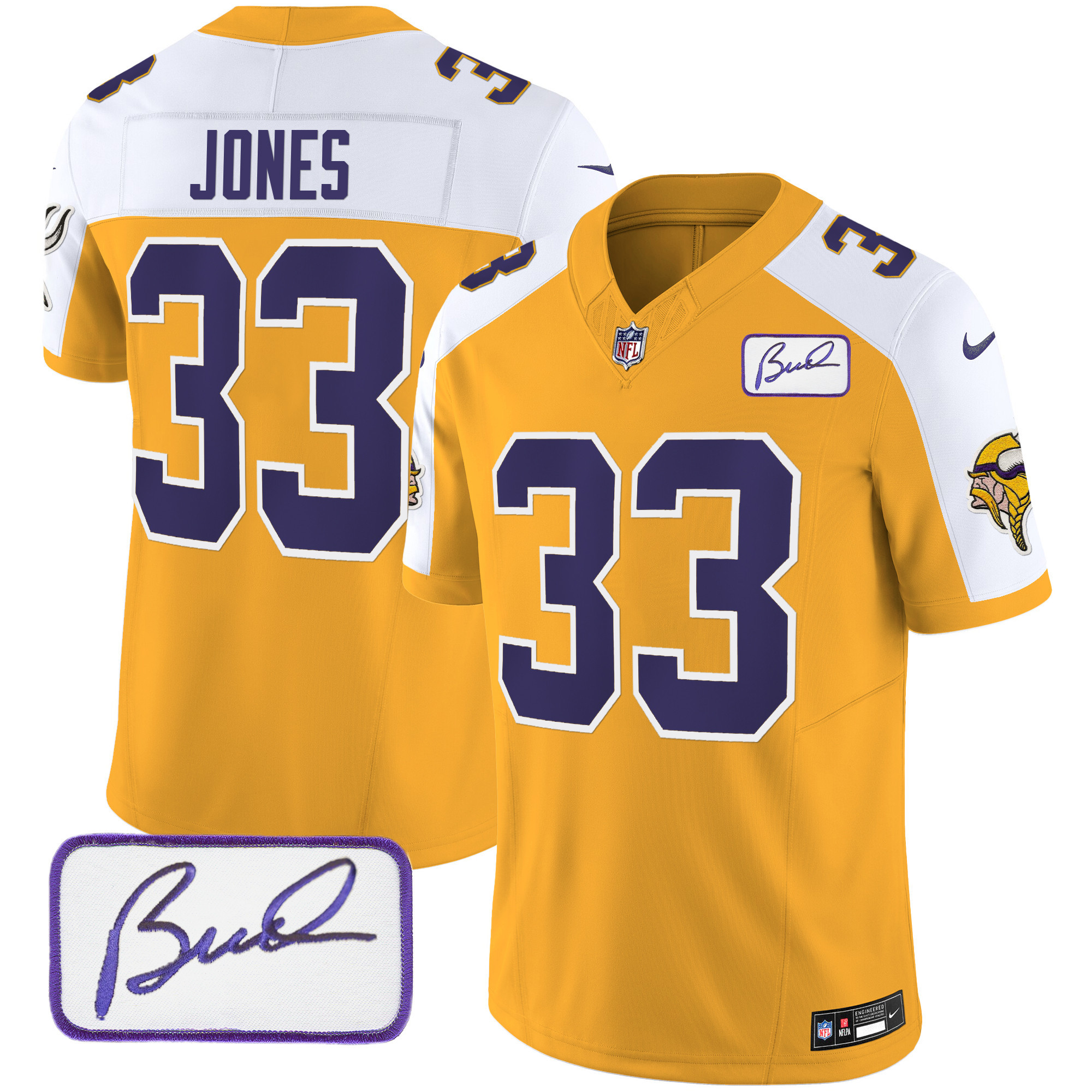 Aaron Jones Men's Minnesota Vikings Bud Grant Patch Classic Limited V3 Gold Alternate Jersey