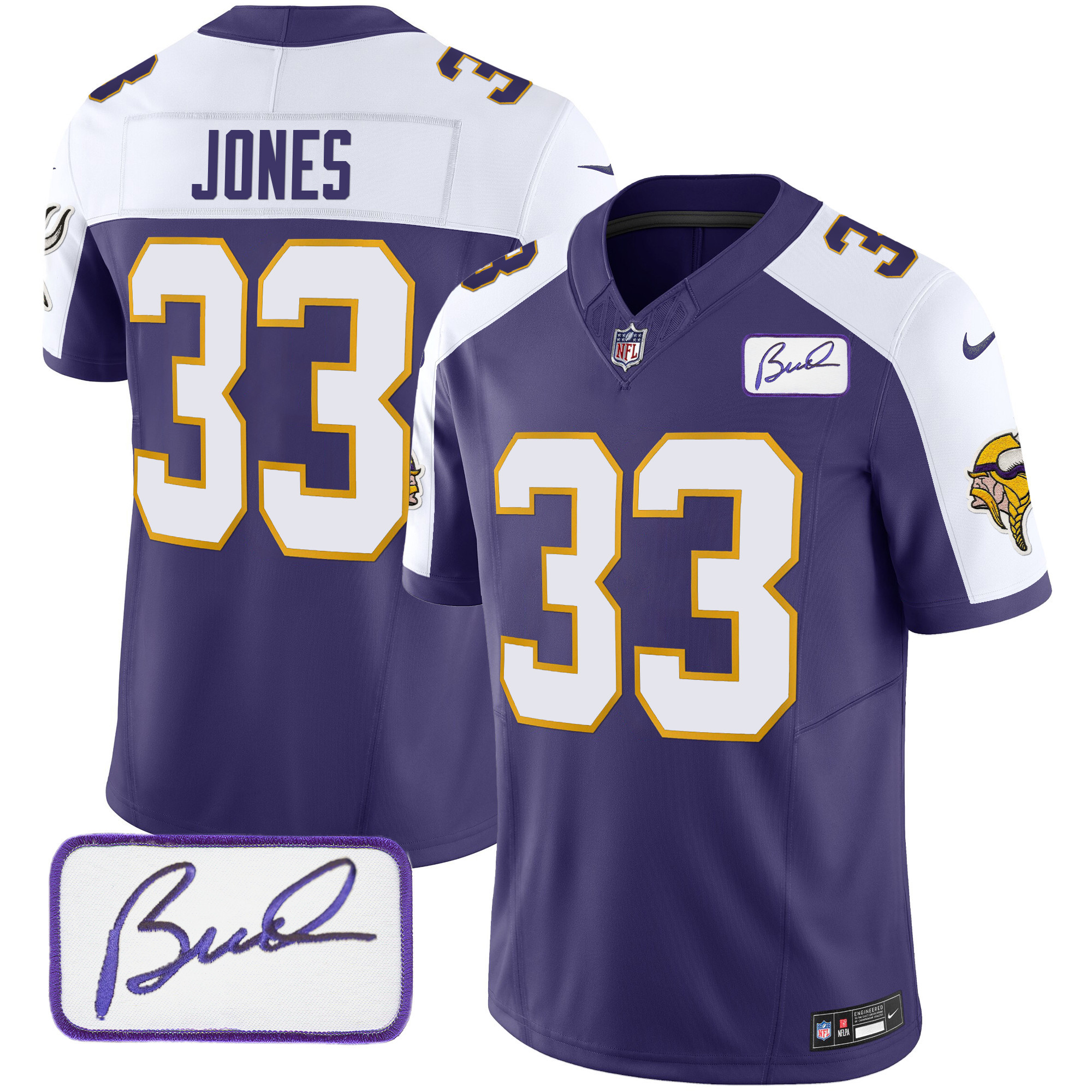 Aaron Jones Men's Minnesota Vikings Bud Grant Patch Classic Limited V3 Purple Alternate Jersey