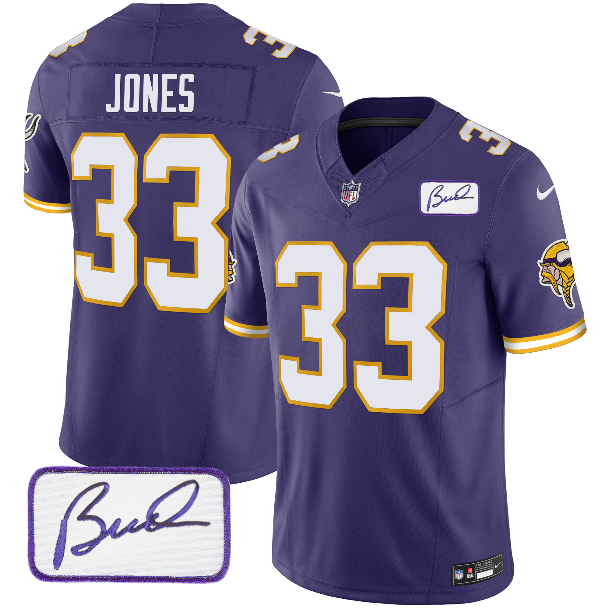 Aaron Jones Men's Minnesota Vikings Bud Grant Patch Classic Limited V3 Purple Jersey