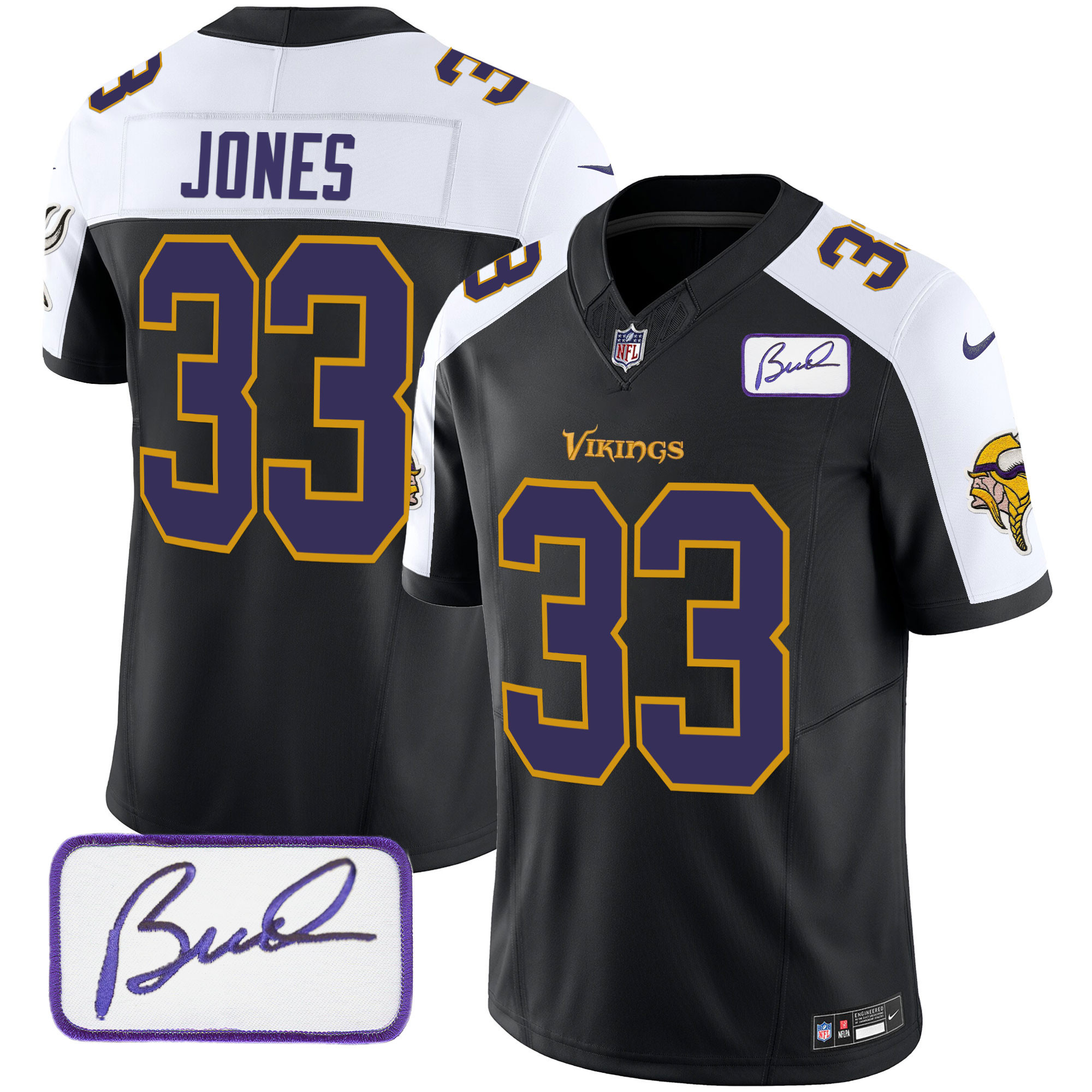 Aaron Jones Men's Minnesota Vikings Bud Grant Patch Classic Limited V6 Black Alternate Jersey