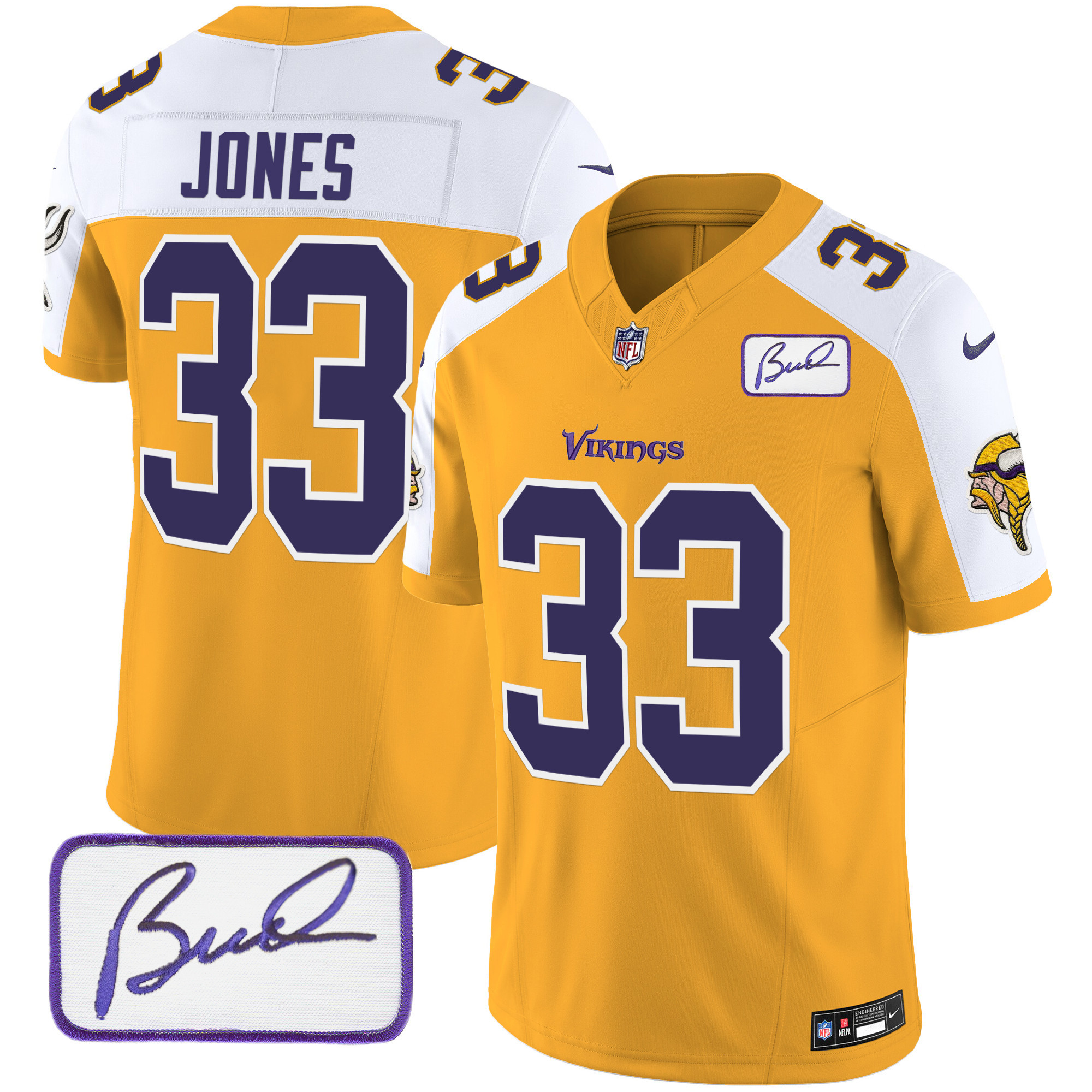Aaron Jones Men's Minnesota Vikings Bud Grant Patch Classic Limited V6 Gold Alternate Jersey