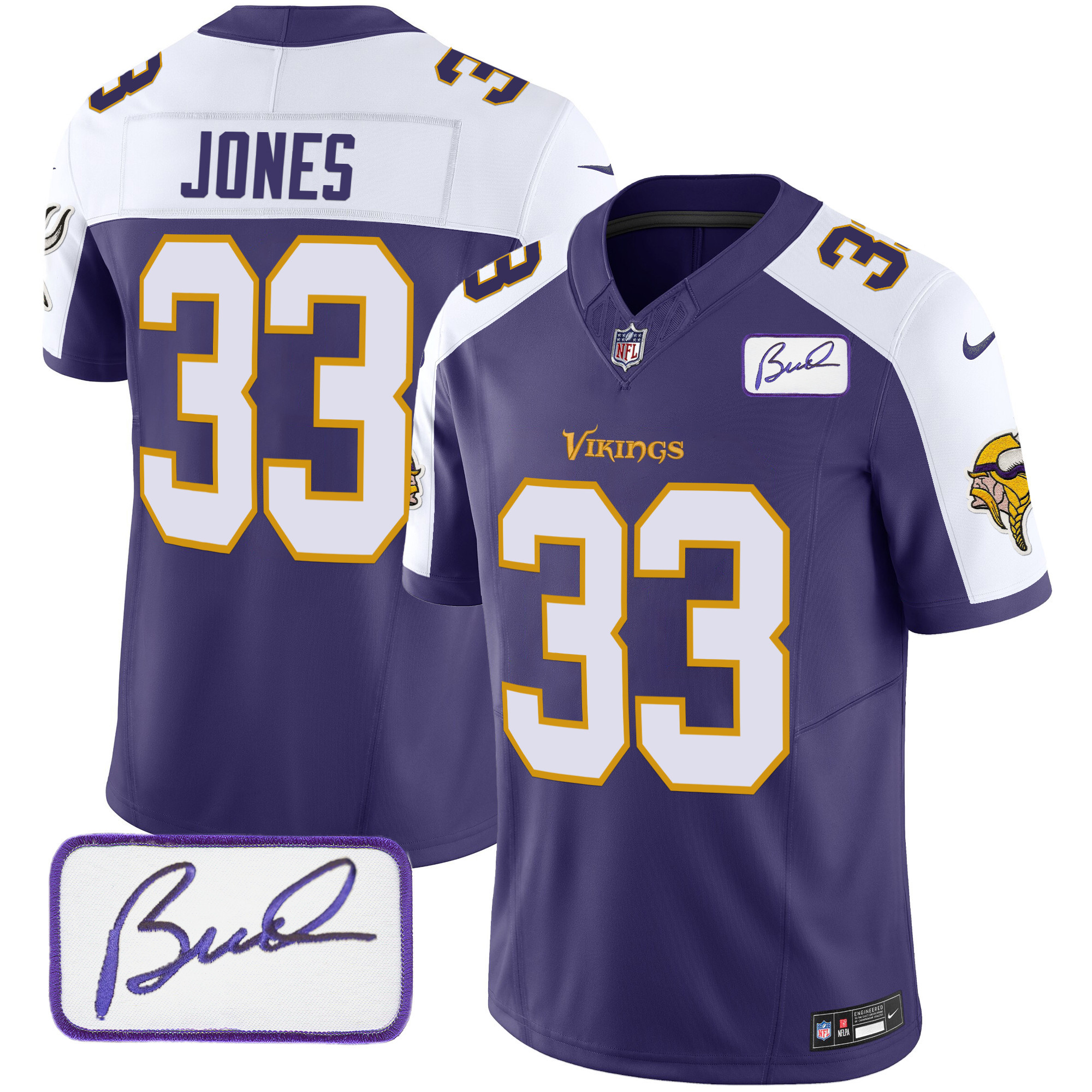 Aaron Jones Men's Minnesota Vikings Bud Grant Patch Classic Limited V6 Purple Alternate Jersey