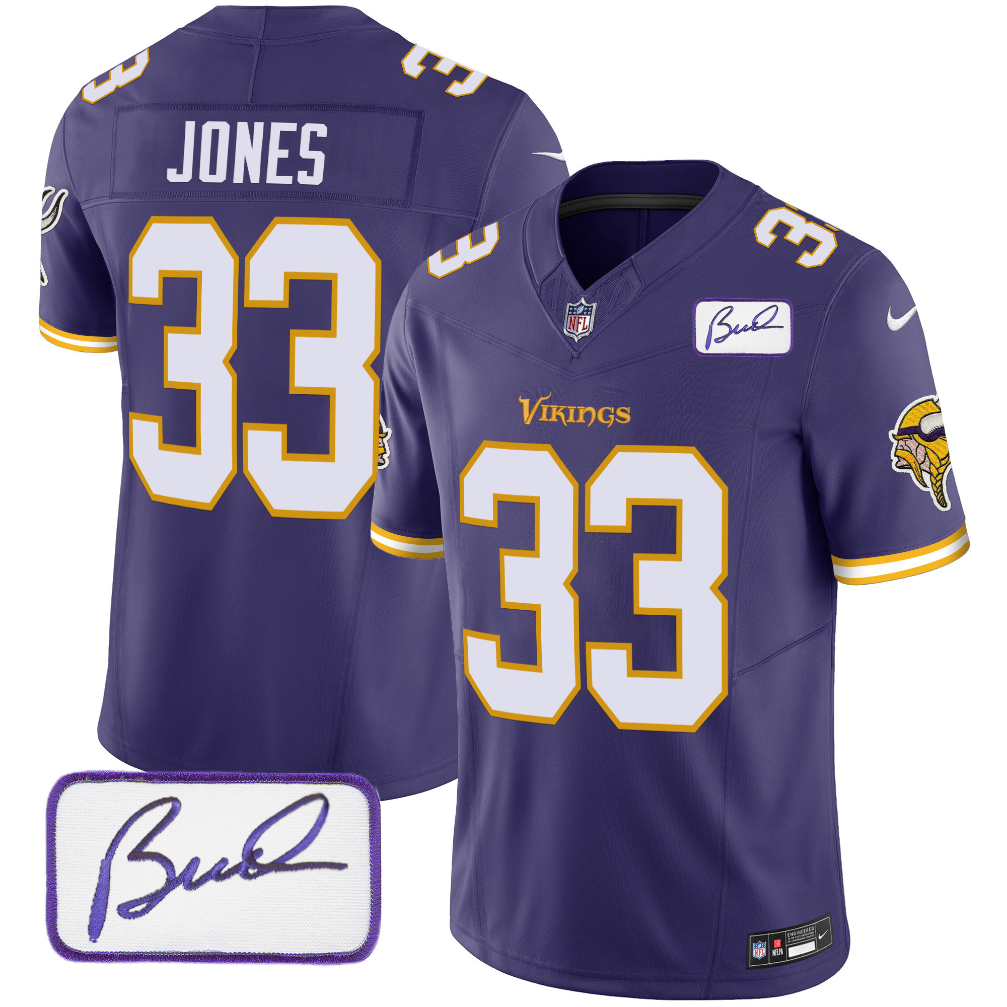 Aaron Jones Men's Minnesota Vikings Bud Grant Patch Classic Limited V6 Purple Jersey