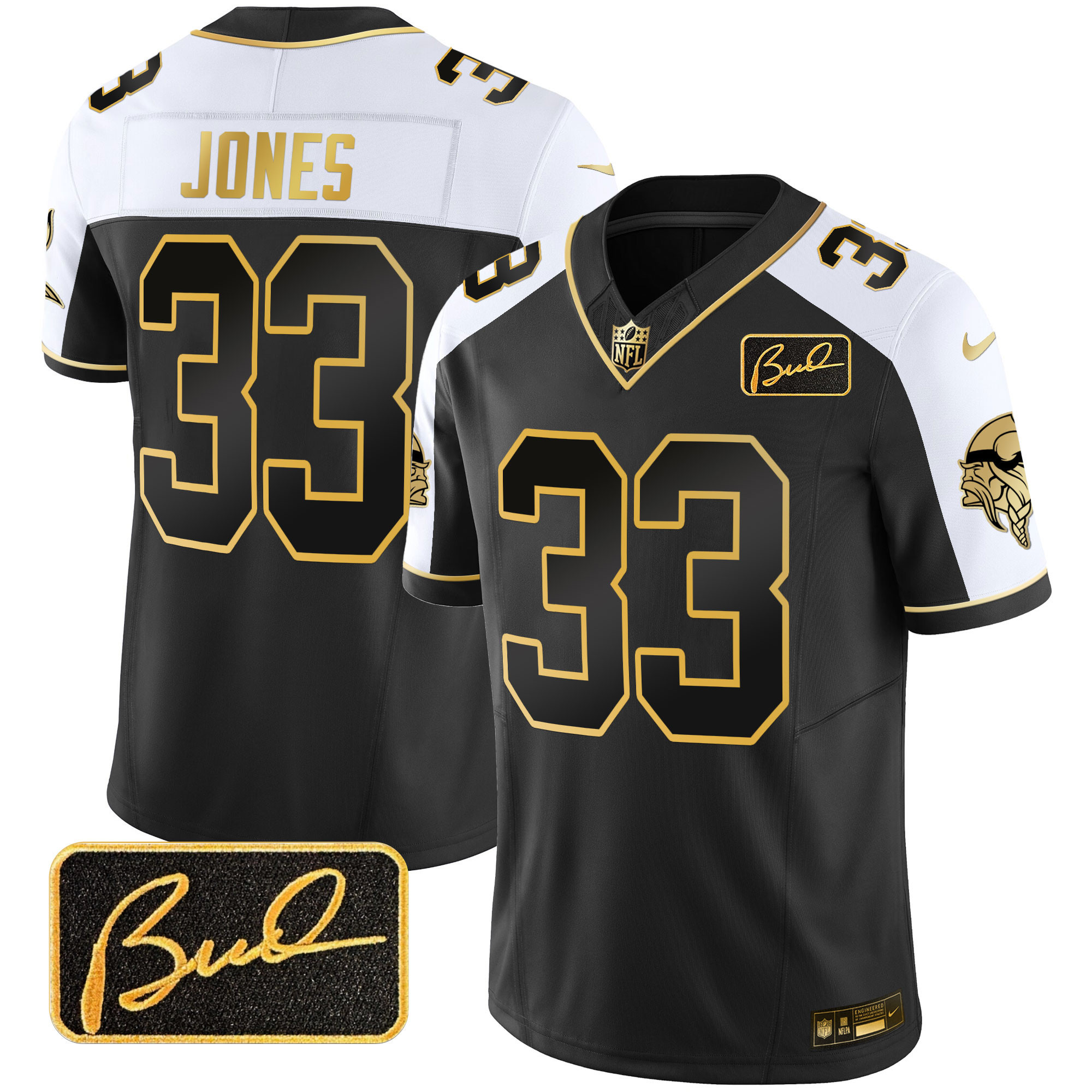 Aaron Jones Men's Minnesota Vikings Bud Grant Patch Gold Limited V2 Alternate Jersey