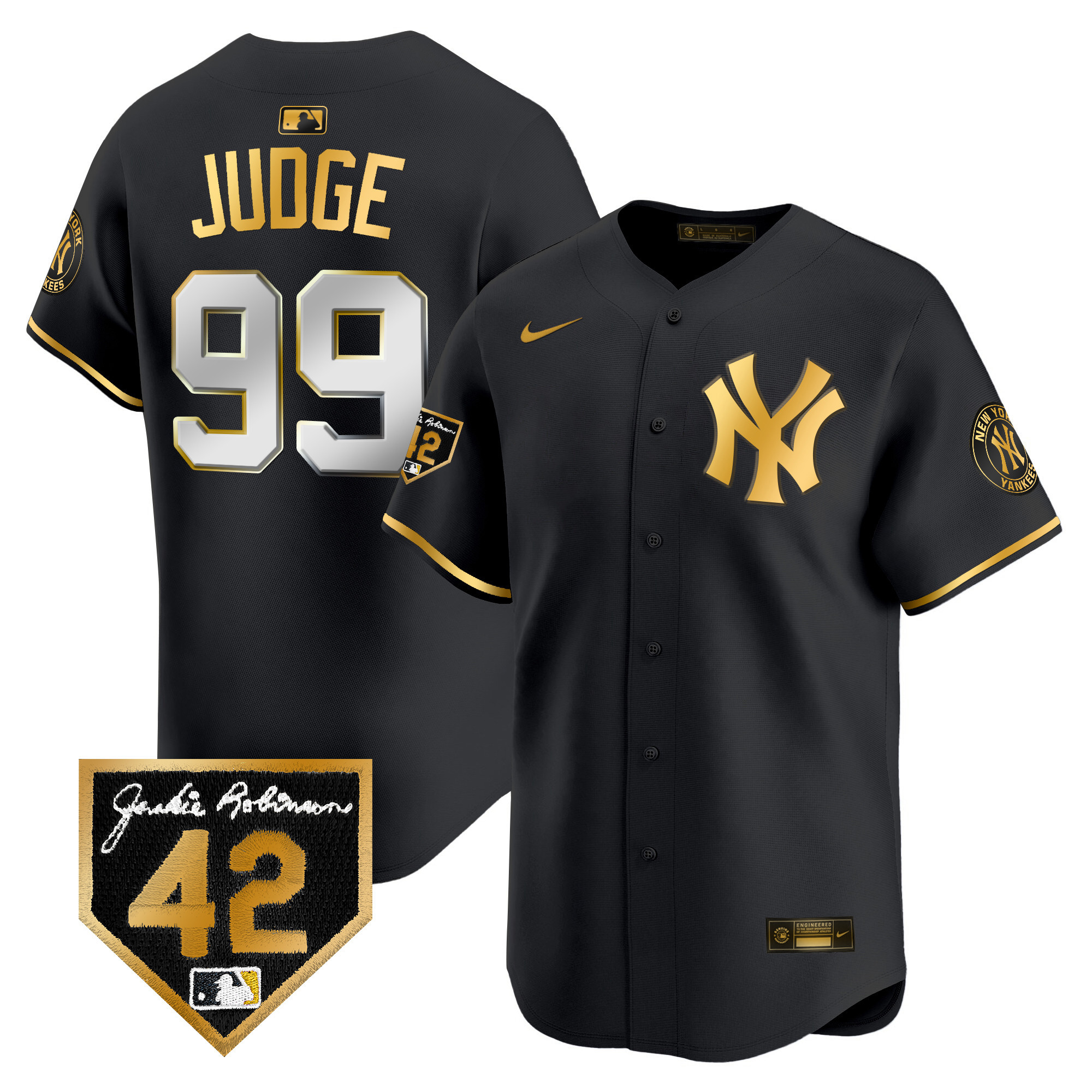 Aaron Judge Men's New York Yankees Jackie Robinson Patch Vapor Premier Limited Black Gold Jersey