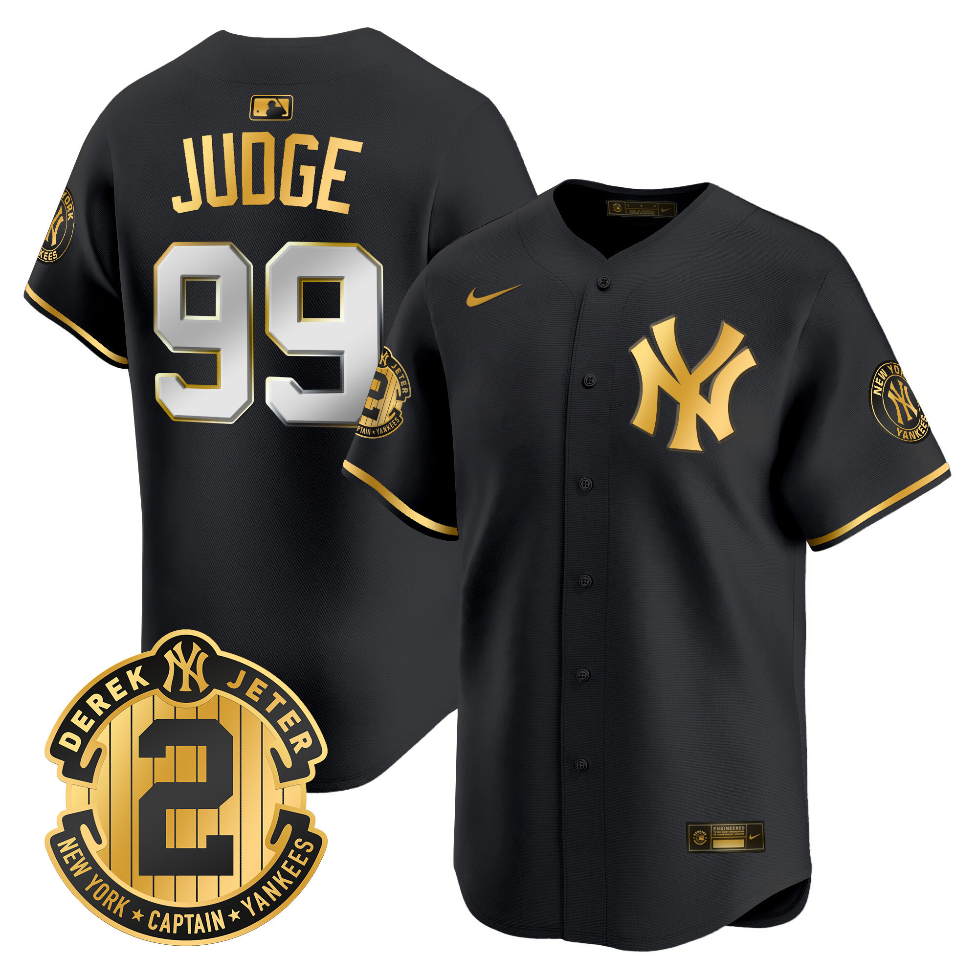Aaron Judge Men's New York Yankees Derek Jeter Patch Vapor Premier Limited Black Gold Jersey