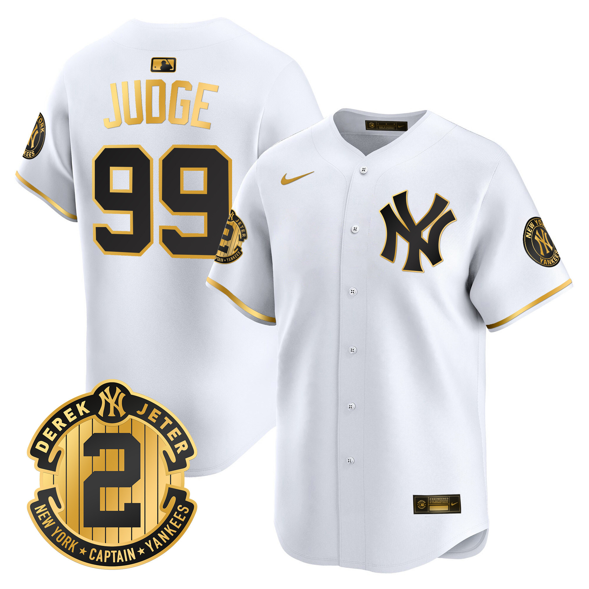 Aaron Judge Men's New York Yankees Derek Jeter Patch Vapor Premier Limited White Gold Jersey