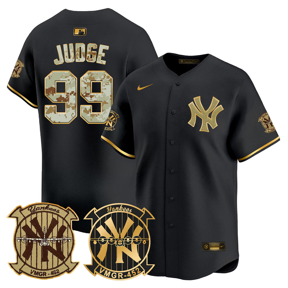 Aaron Judge Men's New York Yankees Desert USMC Alternate Vapor Premier Limited Black Gold Jersey