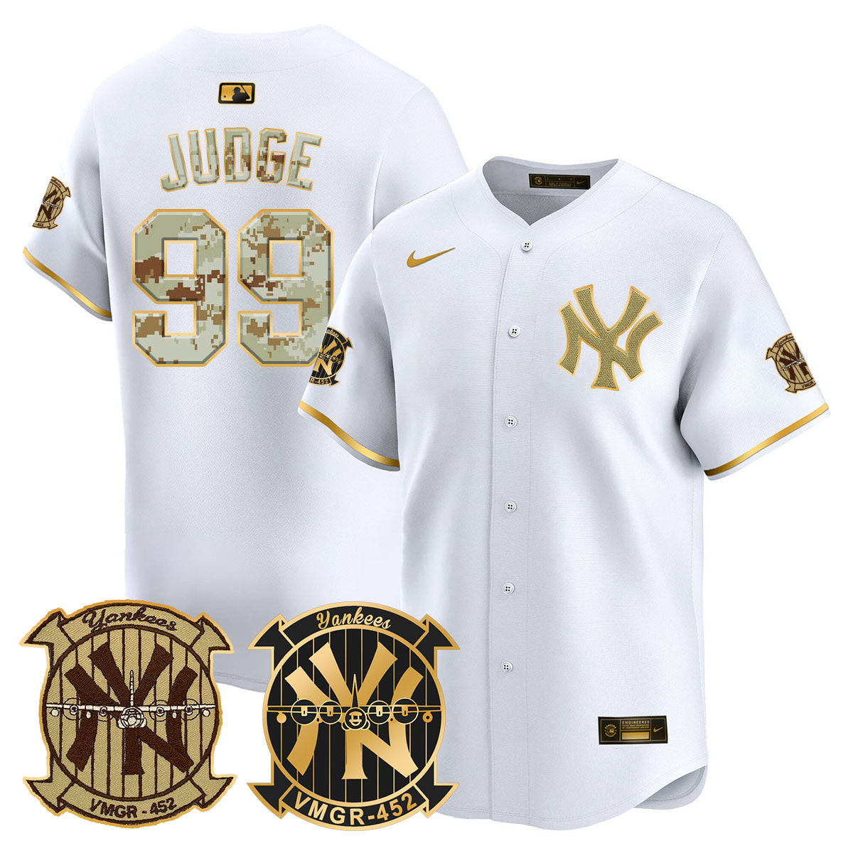 Aaron Judge Men's New York Yankees Desert USMC Alternate Vapor Premier Limited White Gold Jersey