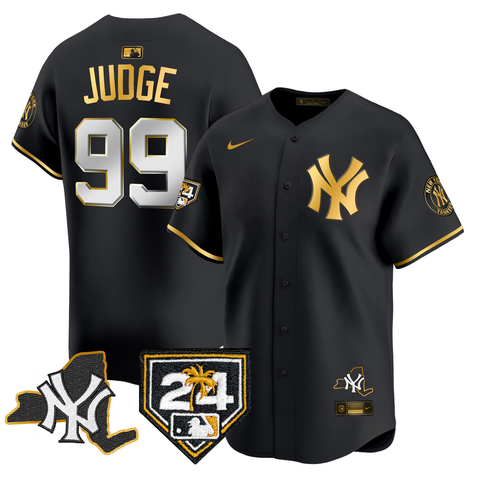 Aaron Judge Men's New York Yankees Vapor Premier Limited - New York Patch Black Gold Jersey