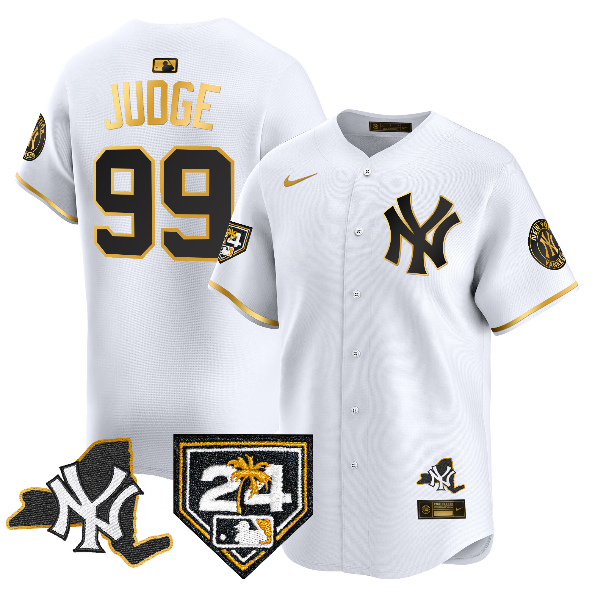 Aaron Judge Men's New York Yankees Vapor Premier Limited - New York Patch White Gold Jersey