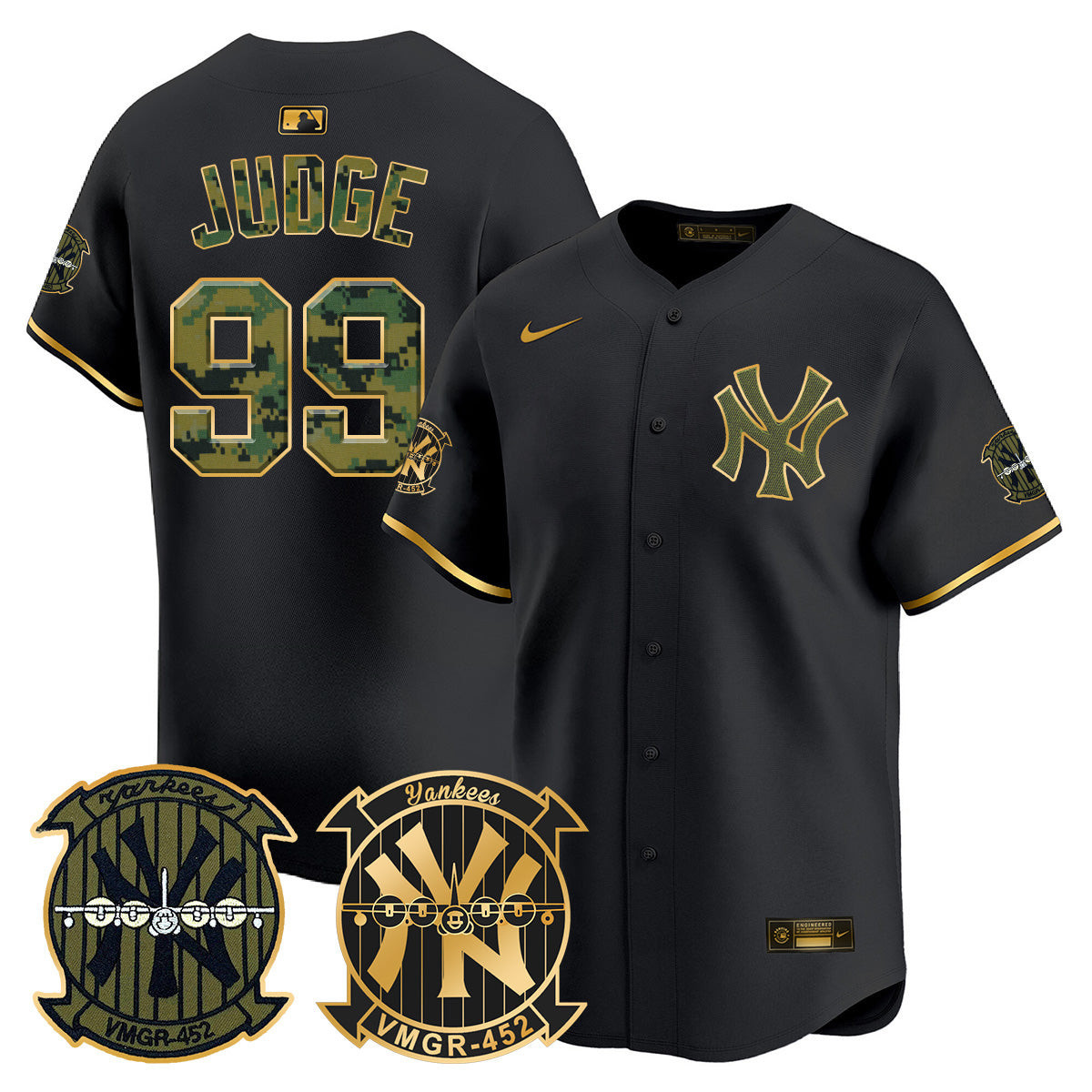 Aaron Judge Men's New York Yankees Woodland USMC Alternate Vapor Premier Limited Black Gold Jersey