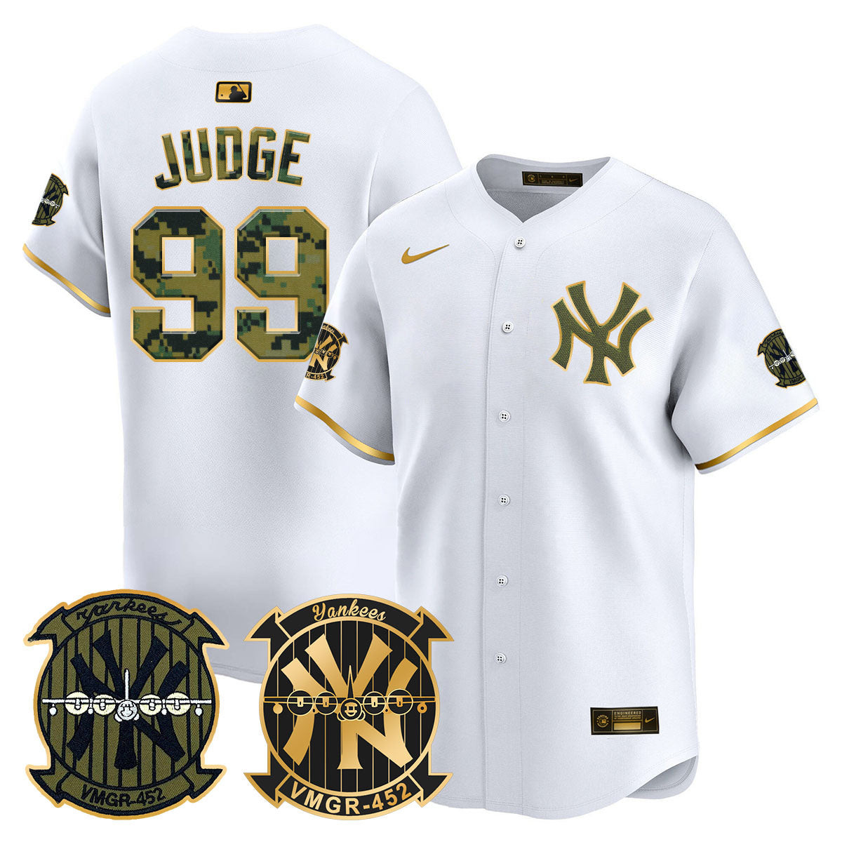 Aaron Judge Men's New York Yankees Woodland USMC Alternate Vapor Premier Limited White Gold Jersey