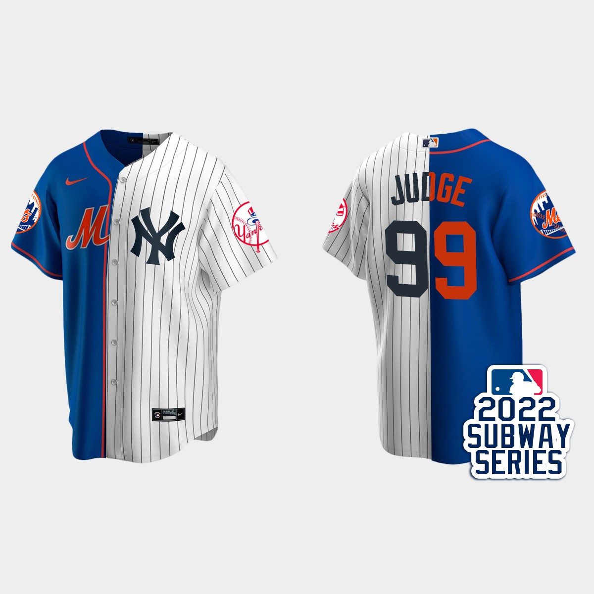 Aaron Judge New York Yankees Subway Series Split Jersey - Royal White
