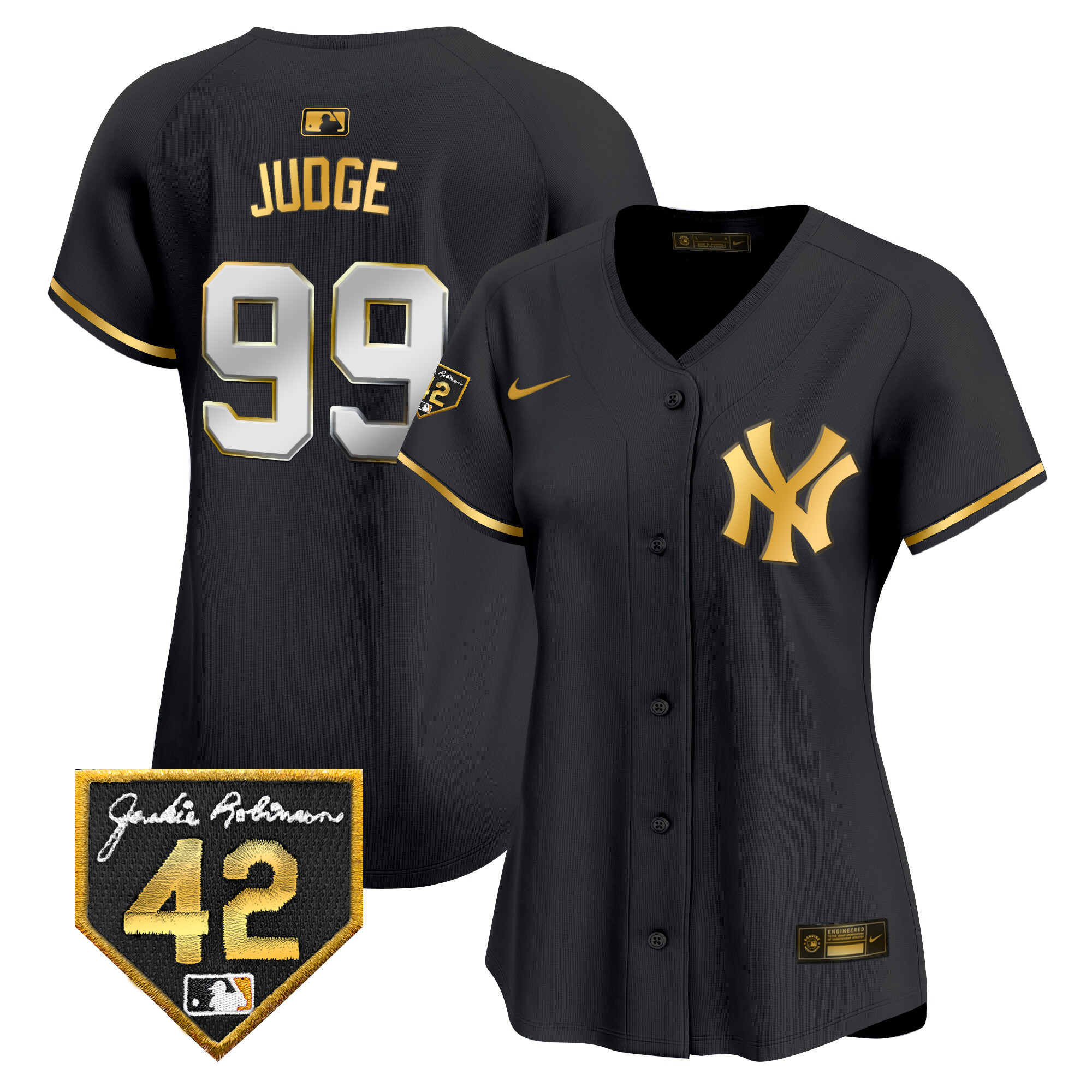 Aaron Judge Women's New York Yankees Jackie Robinson Patch Vapor Premier Limited Black Gold Jersey