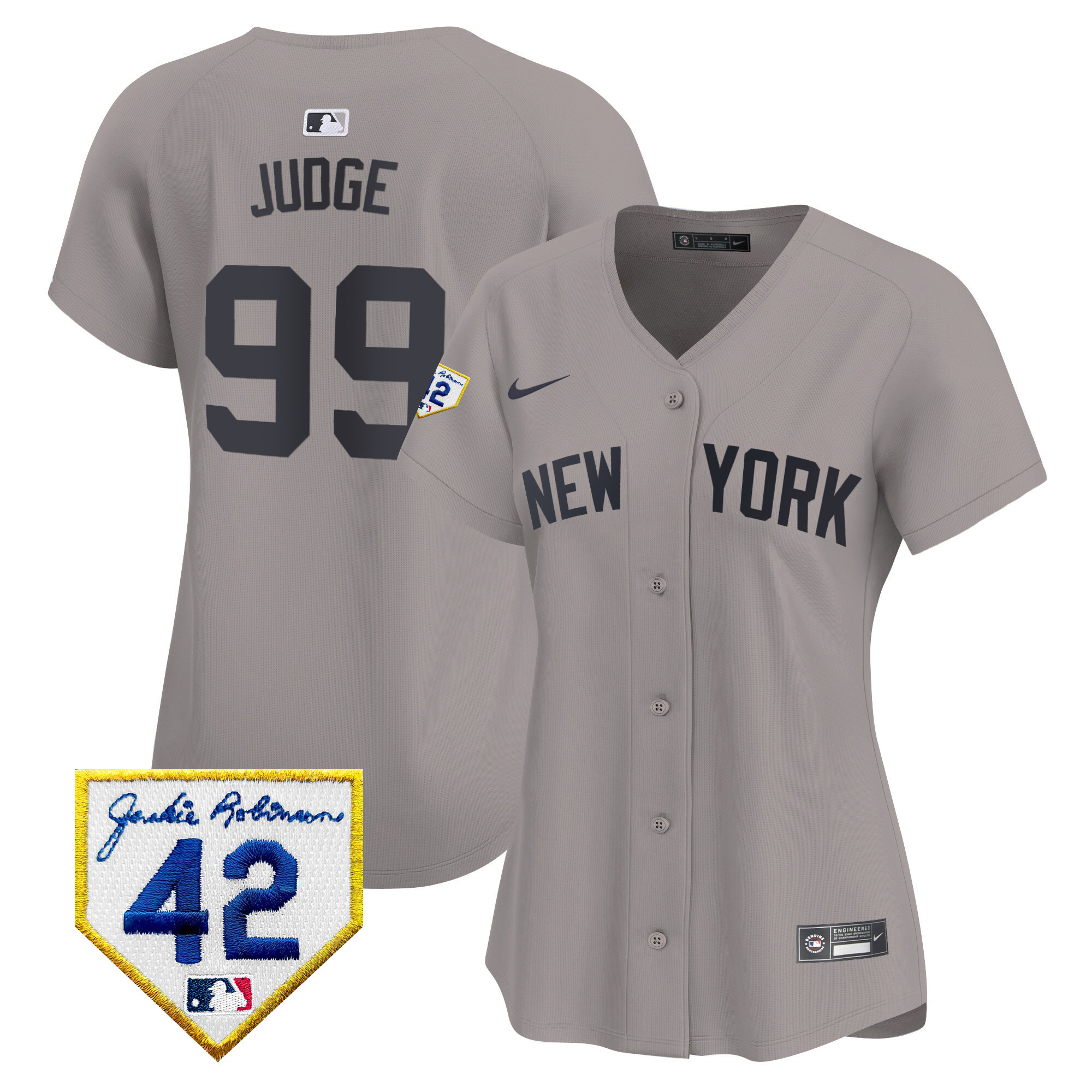 Aaron Judge Women's New York Yankees Jackie Robinson Patch Vapor Premier Limited Gray Jersey