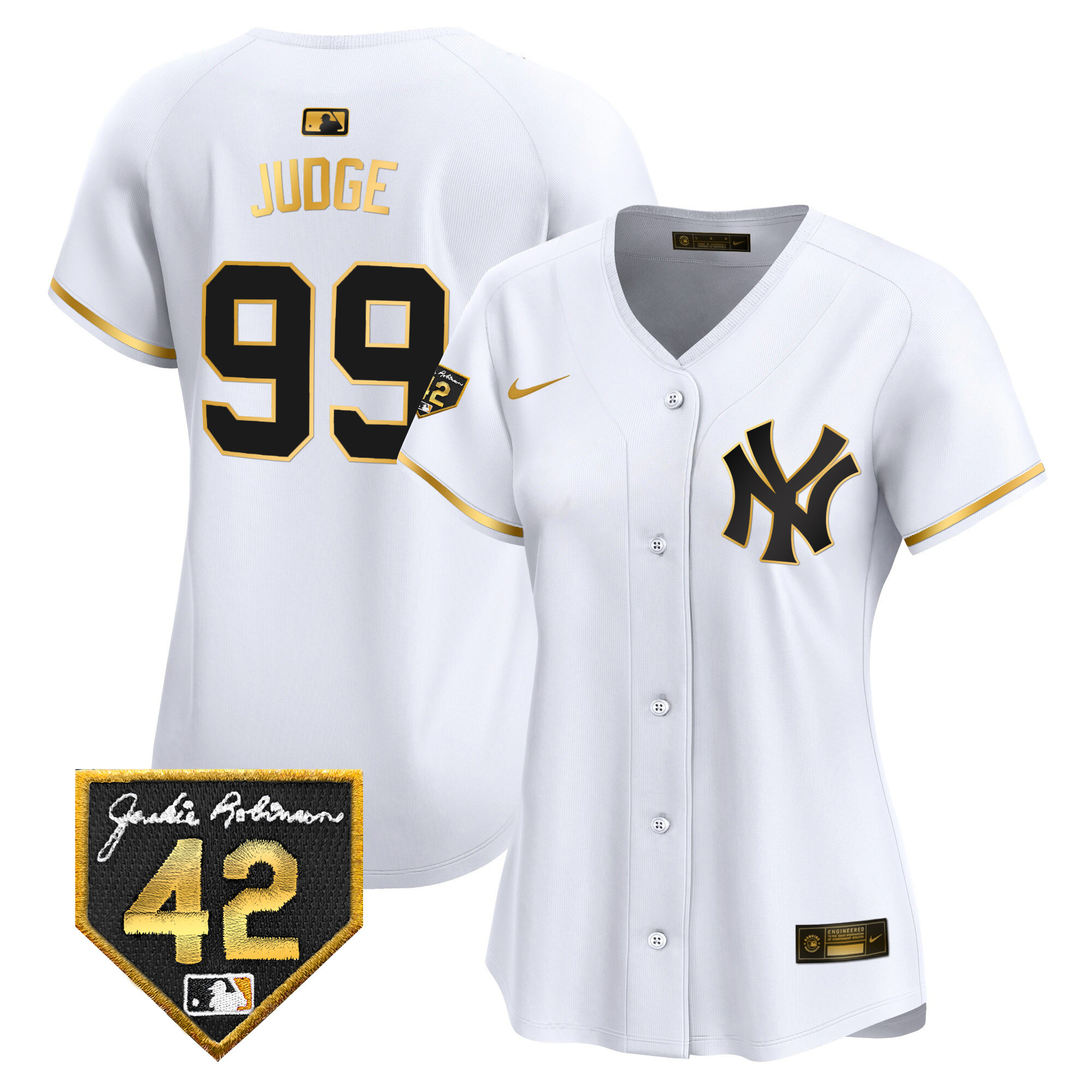Aaron Judge Women's New York Yankees Jackie Robinson Patch Vapor Premier Limited White Gold Jersey