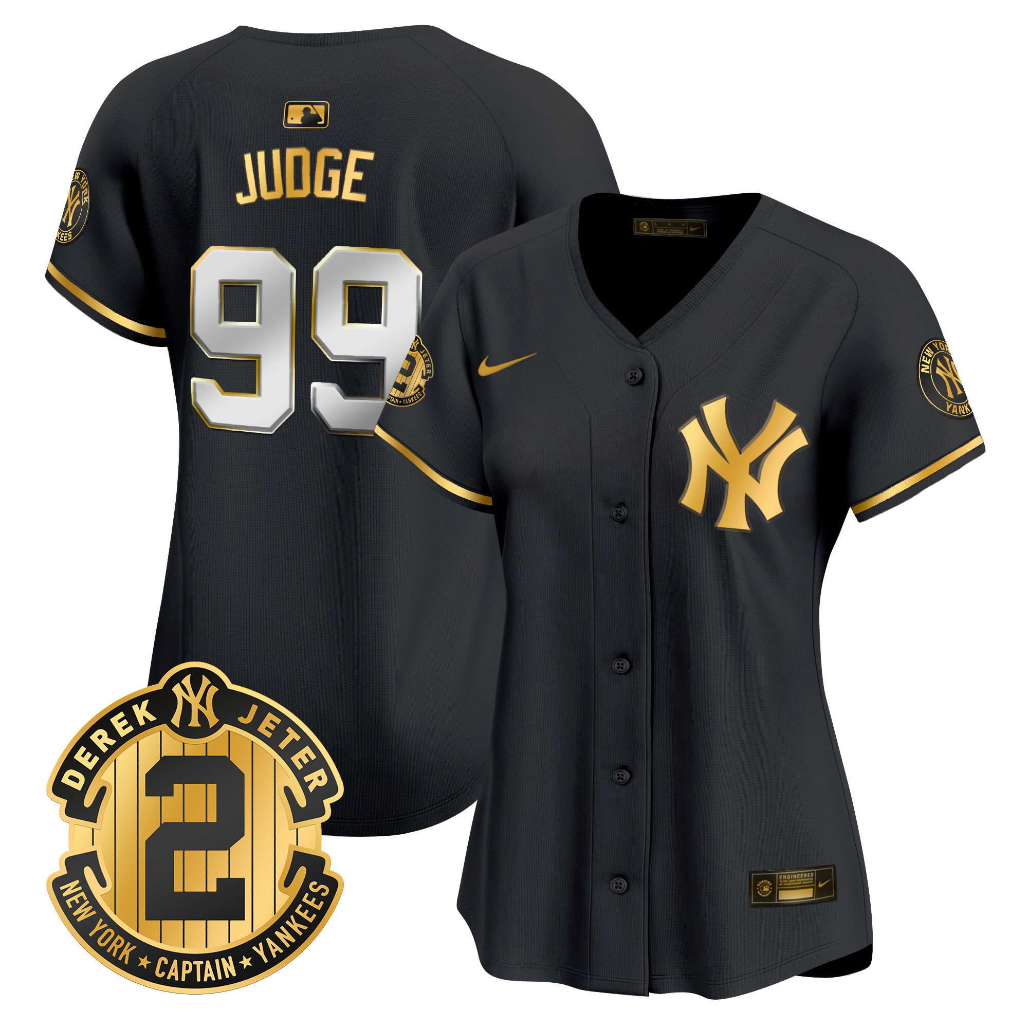Aaron Judge Women's New York Yankees Derek Jeter Patch Vapor Premier Limited Black Gold Jersey