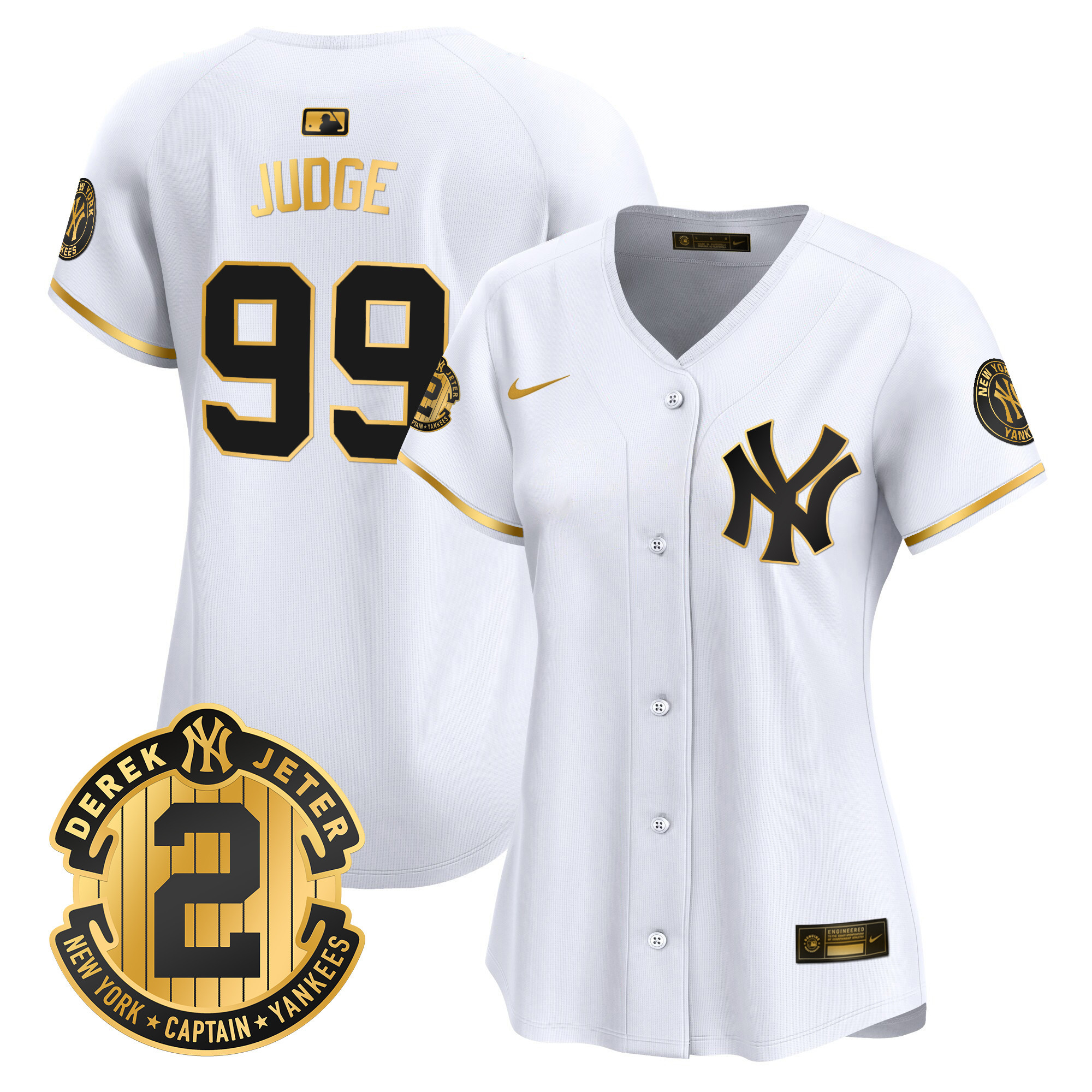 Aaron Judge Women's New York Yankees Derek Jeter Patch Vapor Premier Limited White Gold Jersey