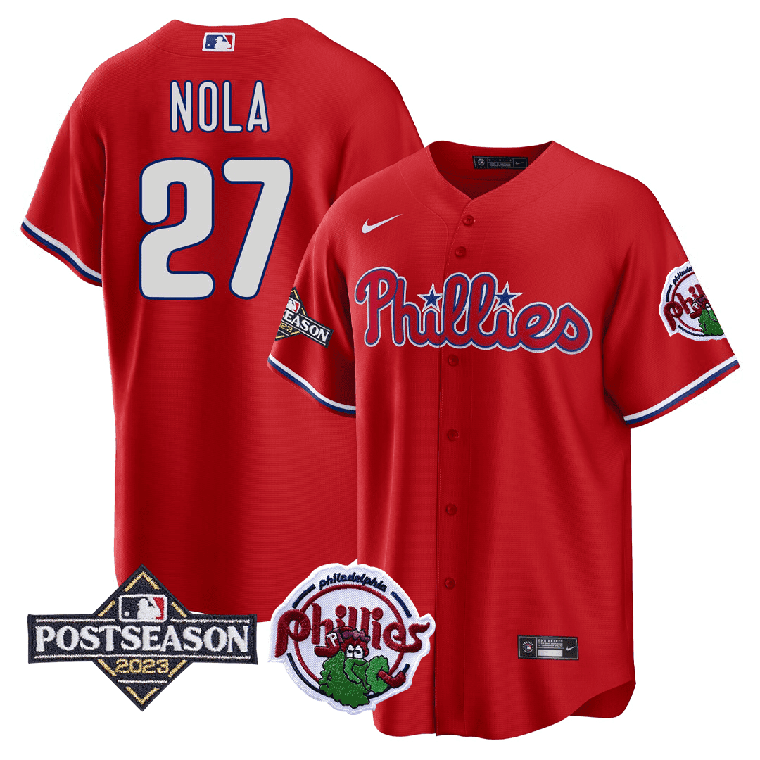 Aaron Nola Men's Philadelphia Phillies Postseason Patch Cool Red Jersey