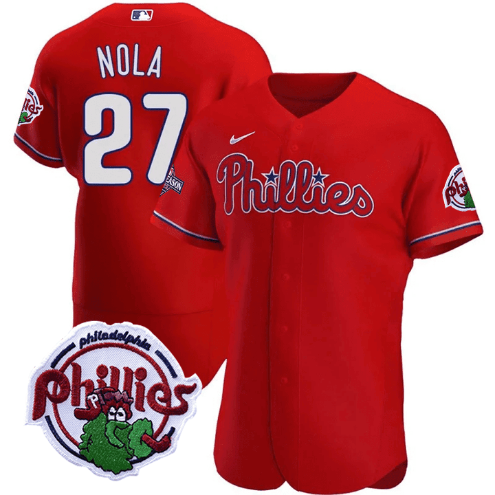 Aaron Nola Men's Philadelphia Phillies Postseason Patch Flex Red Jersey