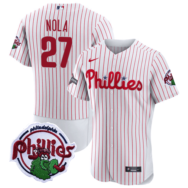 Aaron Nola Men's Philadelphia Phillies Postseason Patch Flex White Jersey