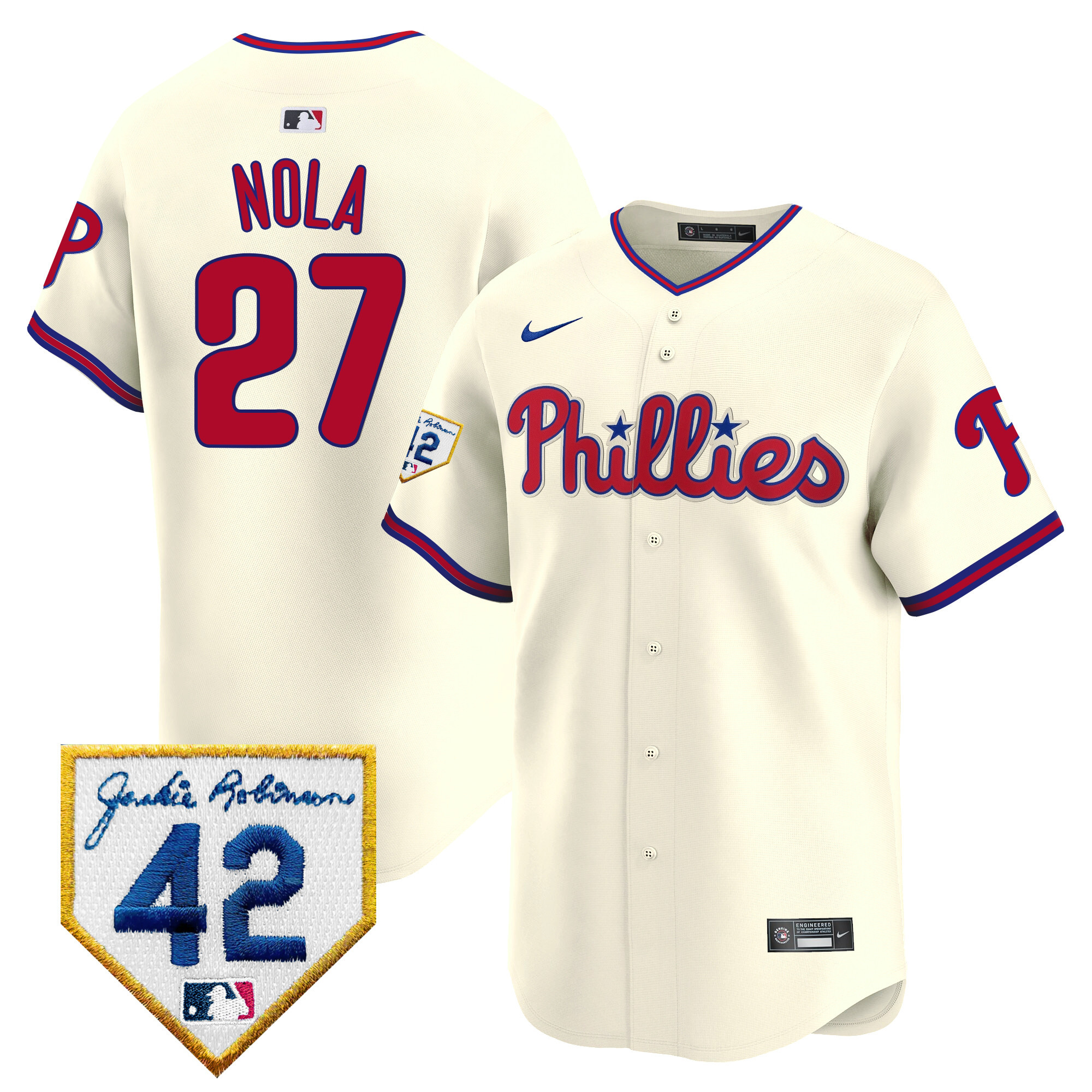 Aaron Nola Men's Philadelphia Phillies Jackie Robinson Patch Vapor Premier Limited Cream Jersey