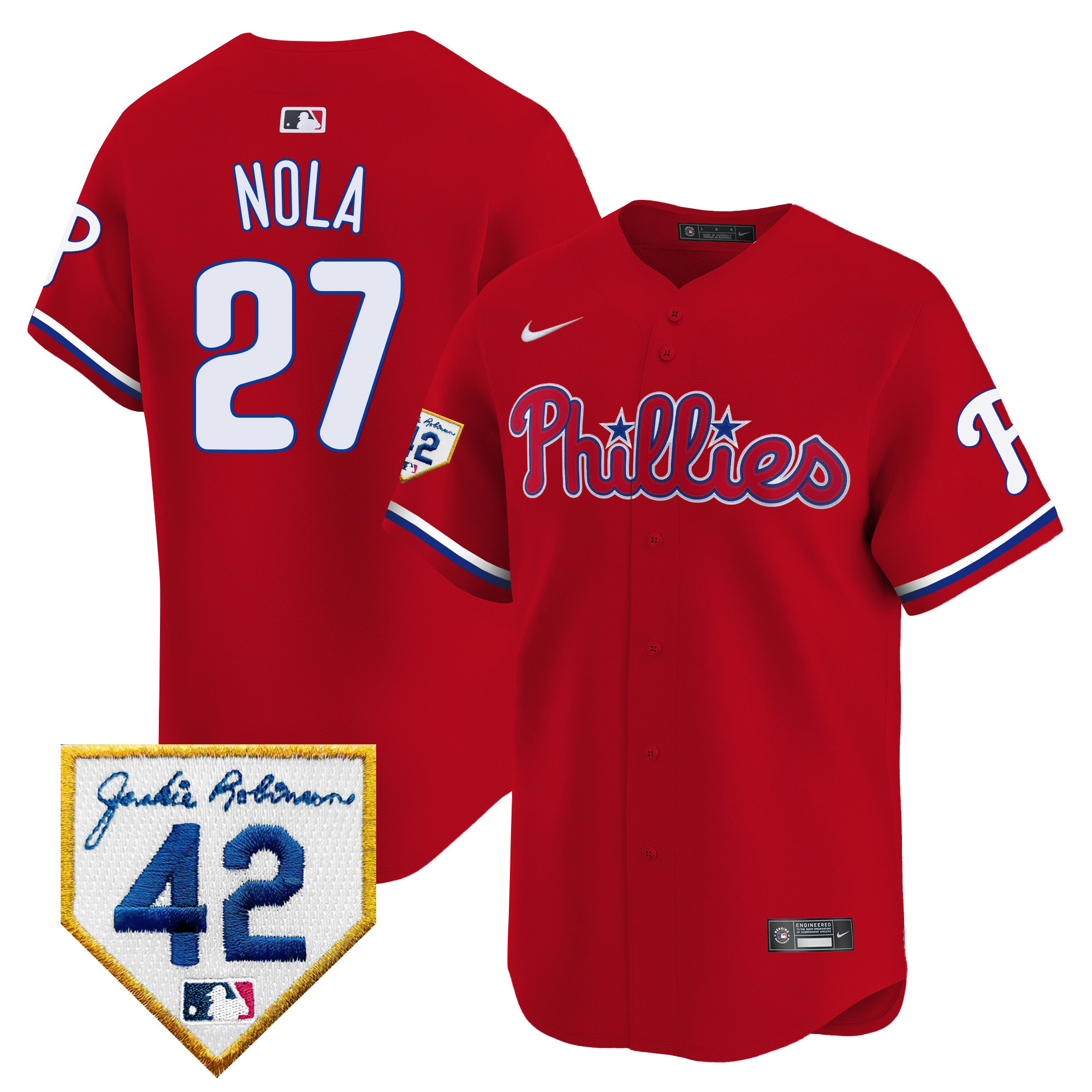 Aaron Nola Men's Philadelphia Phillies Jackie Robinson Patch Vapor Premier Limited Red Jersey