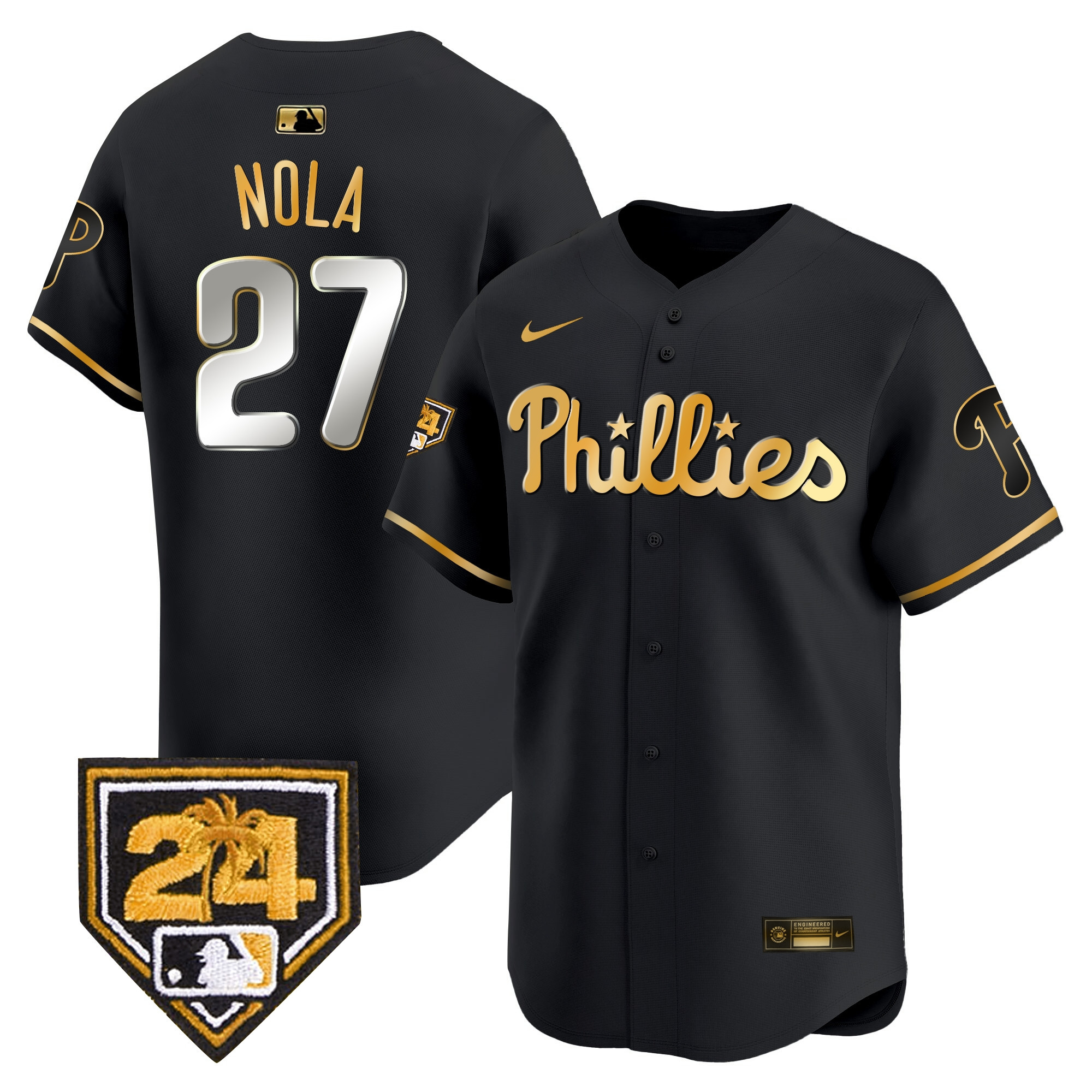 Aaron Nola Men's Philadelphia Phillies Spring Training Patch Vapor Premier Limited Black Gold Jersey