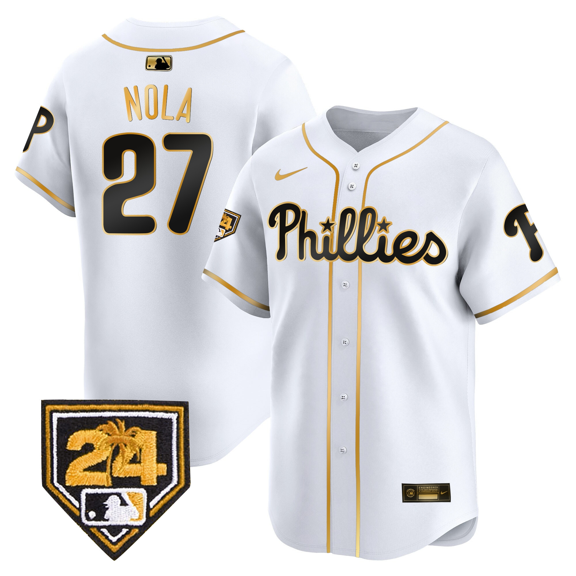 Aaron Nola Men's Philadelphia Phillies Spring Training Patch Vapor Premier Limited White Gold Jersey
