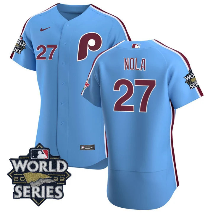 Aaron Nola Men's Philadelphia Phillies Cooperstown World Series Patch Flex Base Jersey