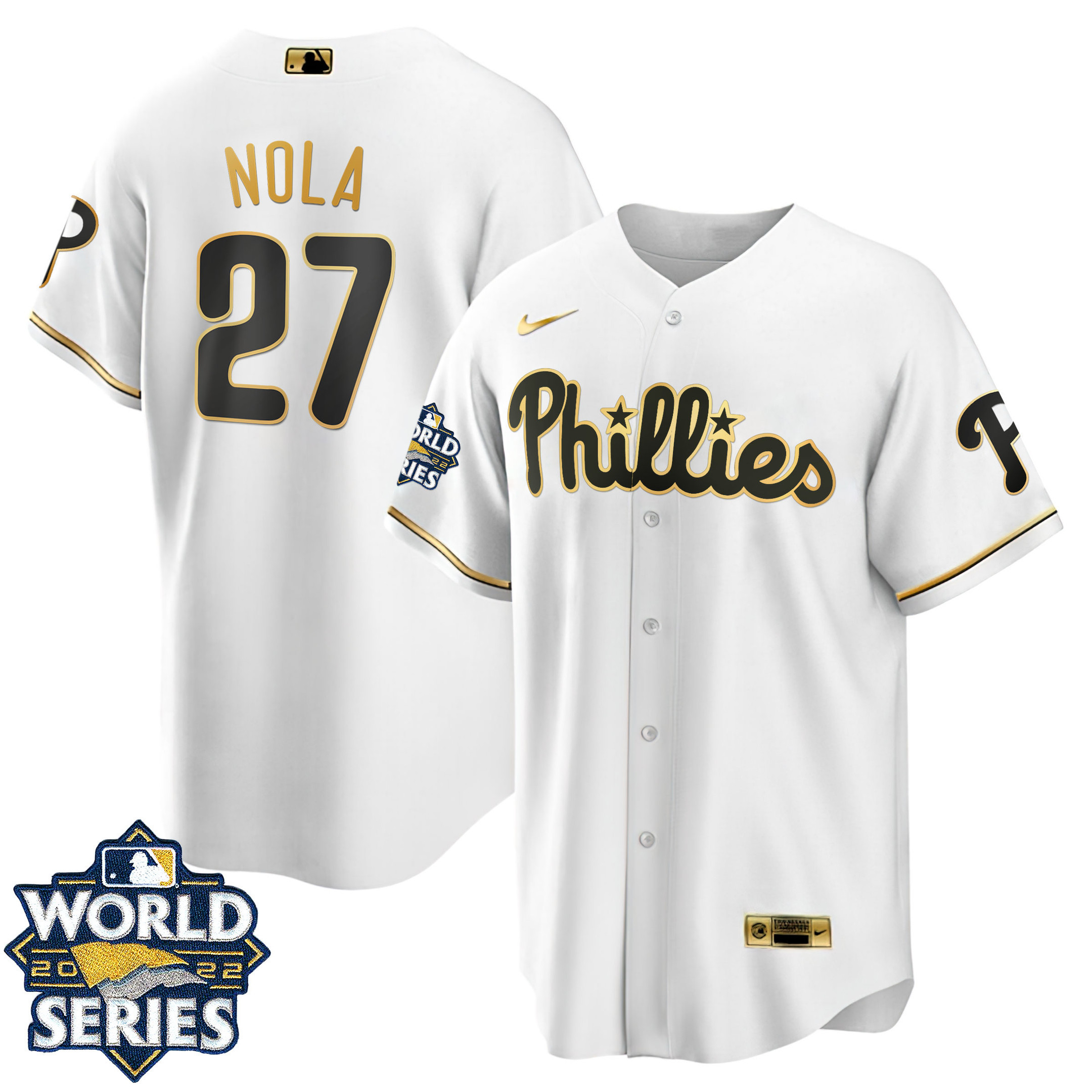 Aaron Nola Men's Philadelphia Phillies Gold World Series Cool White Jersey