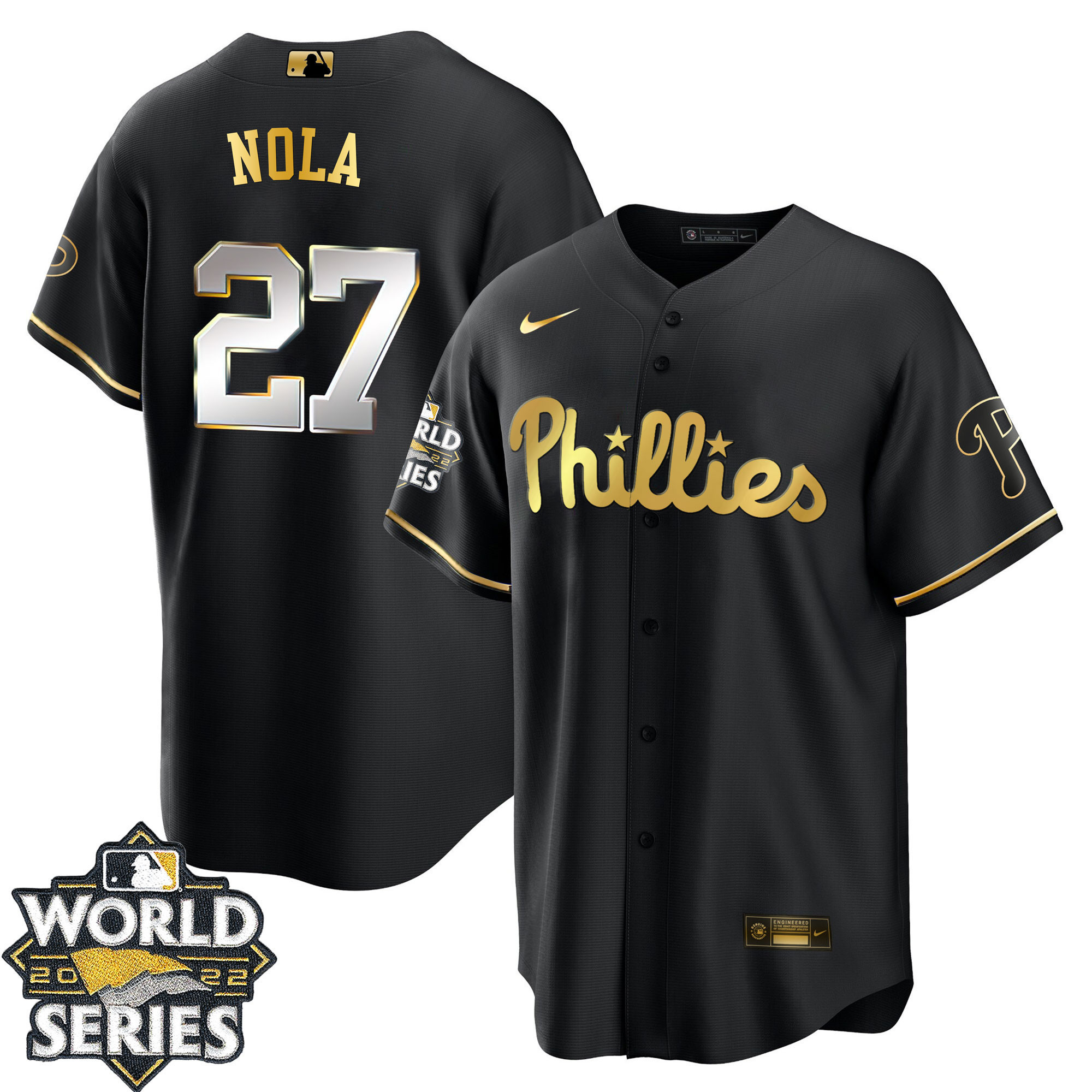 Aaron Nola Men's Philadelphia Phillies Gold World Series Limited Cool Black Jersey