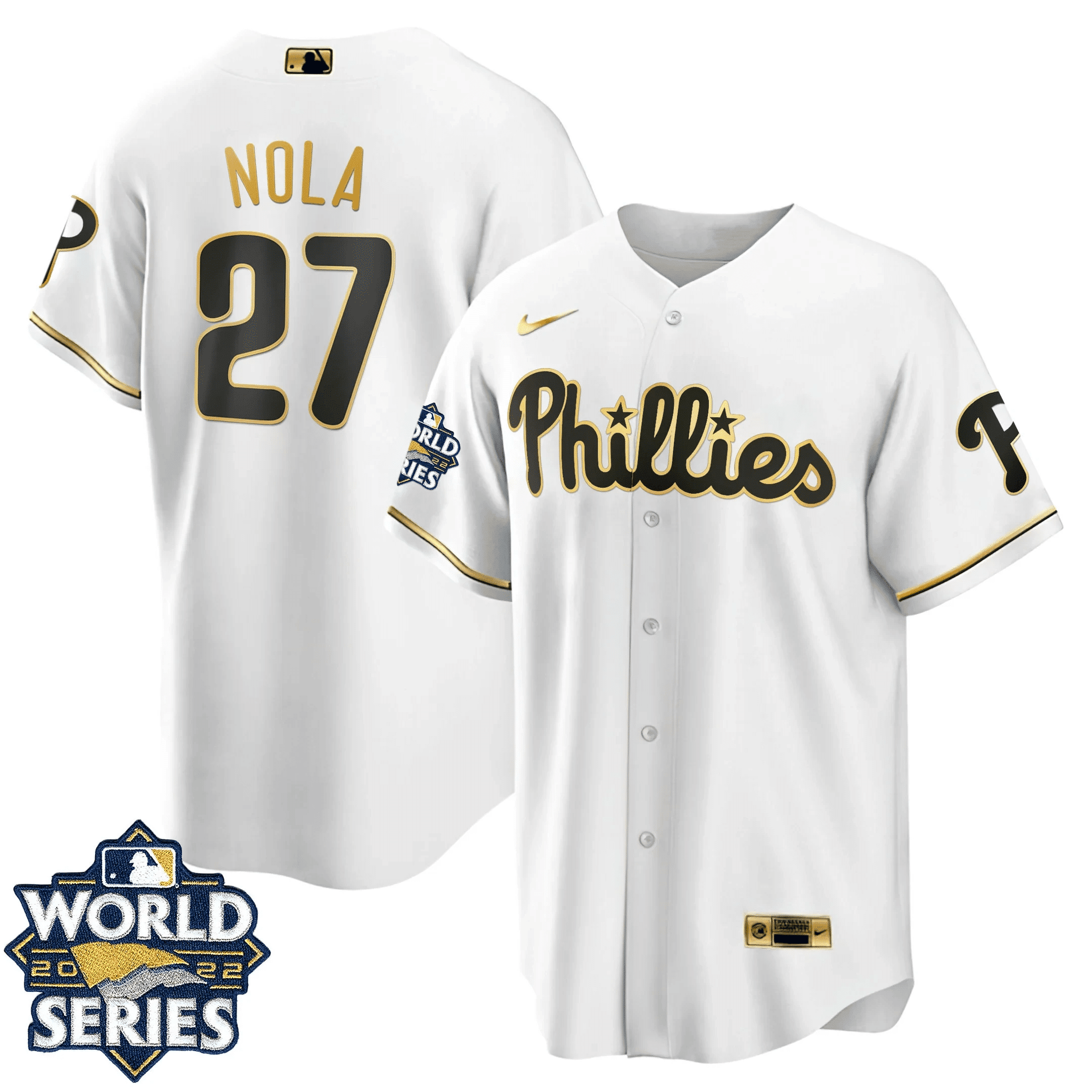 Aaron Nola Men's Philadelphia Phillies Gold World Series Limited Cool White Jersey