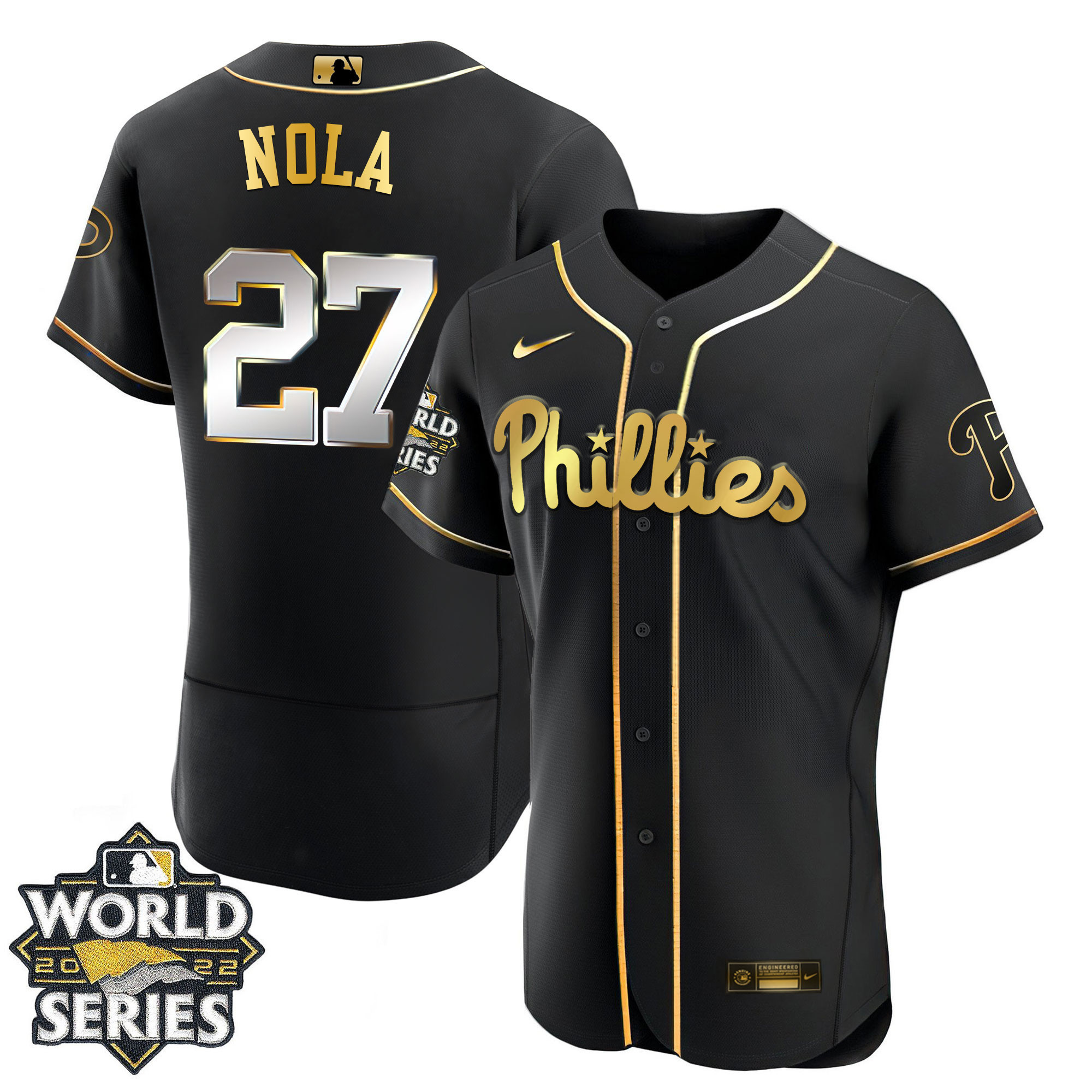 Aaron Nola Men's Philadelphia Phillies Gold World Series Limited Flex Black Jersey