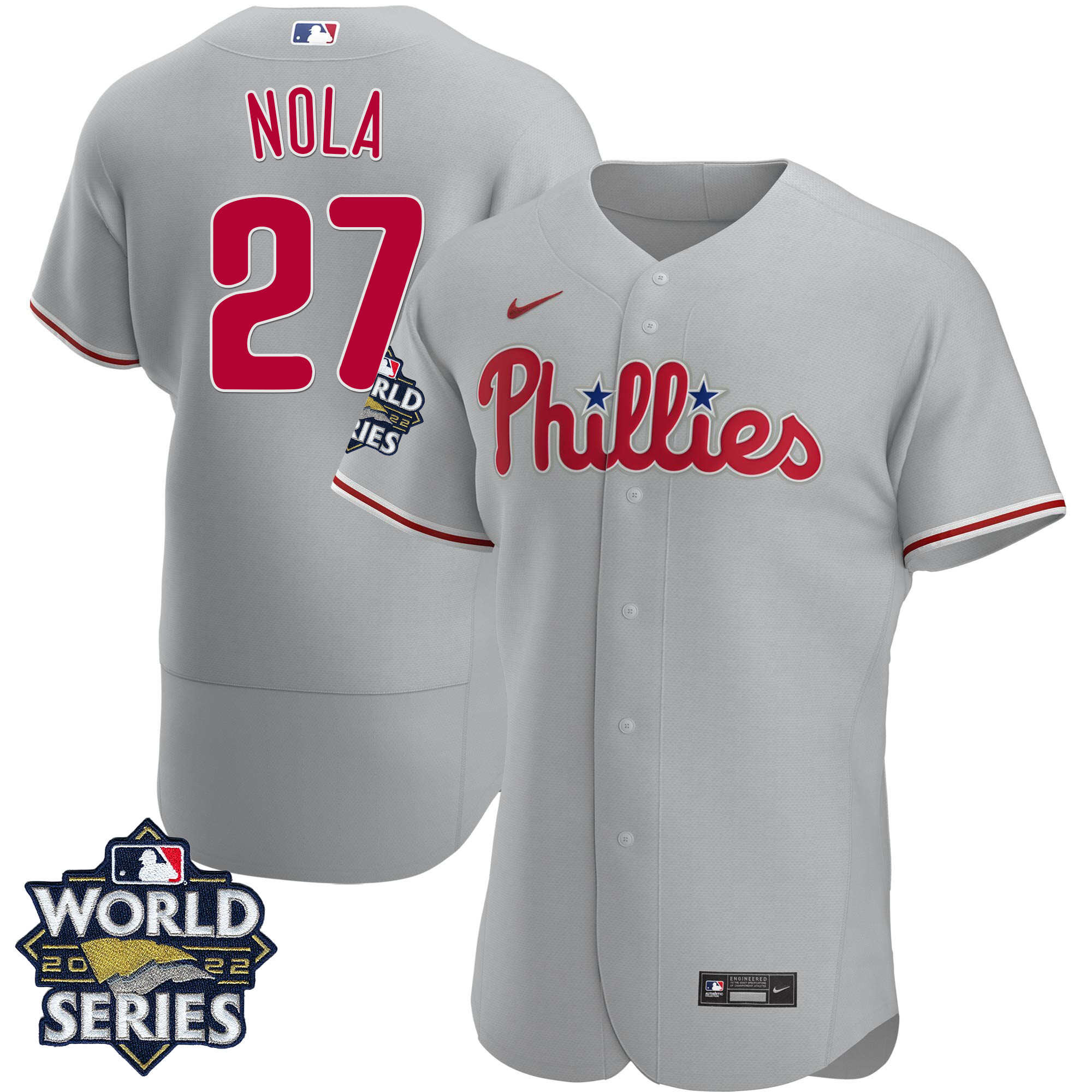 Aaron Nola Men's Philadelphia Phillies Gray Road World Series Flex Base Jersey