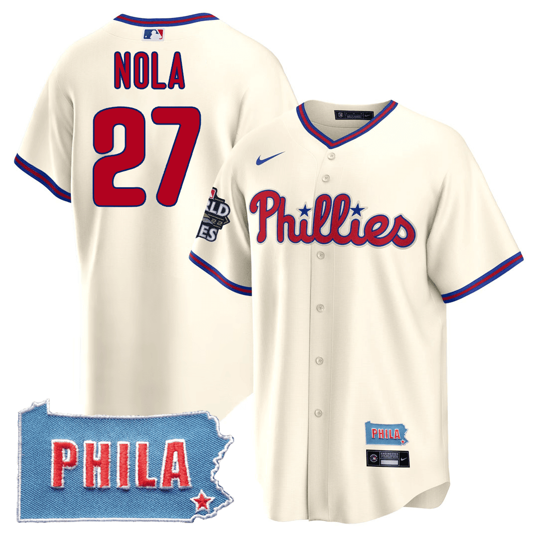 Aaron Nola Men's Philadelphia Phillies PHILA PA State Patch Cream Jersey