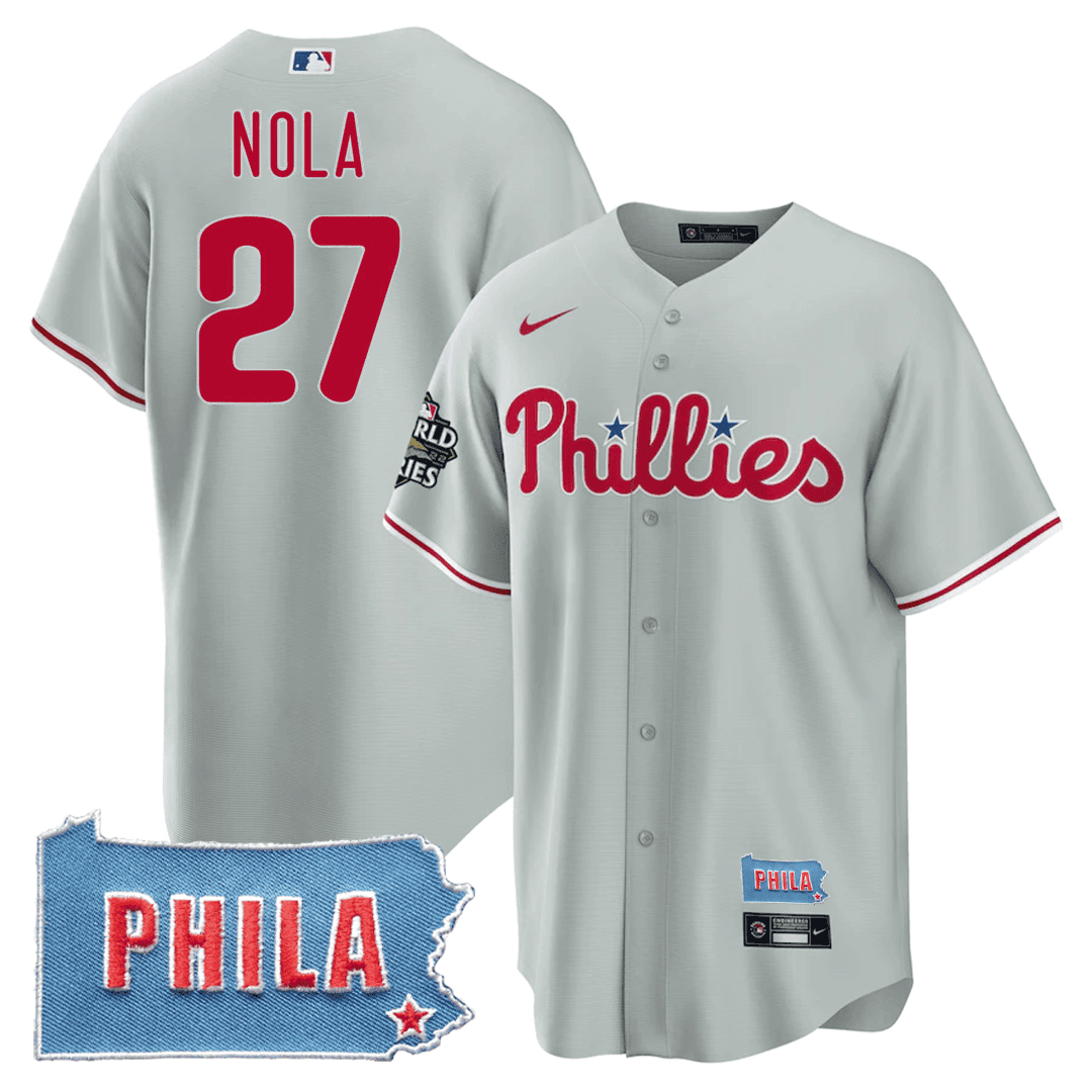 Aaron Nola Men's Philadelphia Phillies PHILA PA State Patch Gray Jersey