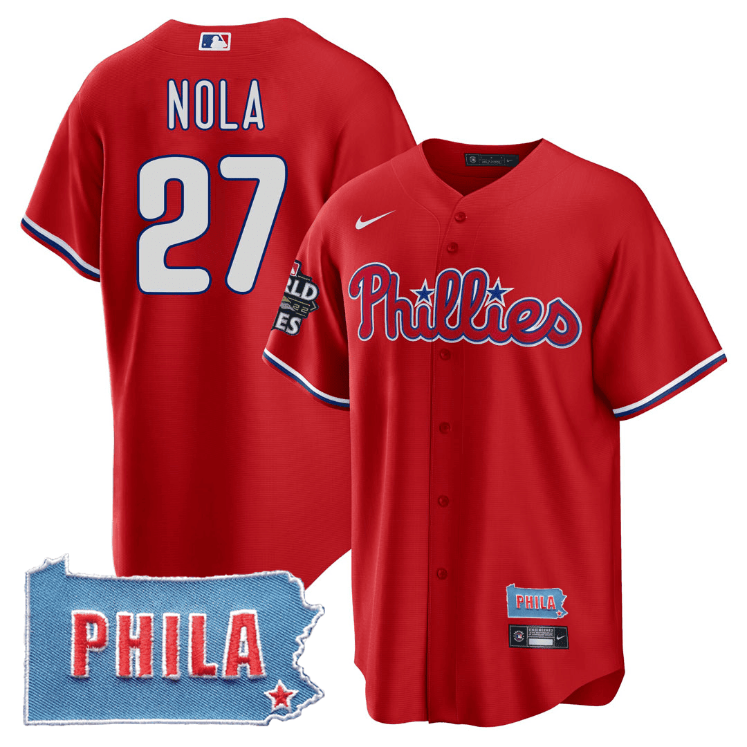 Aaron Nola Men's Philadelphia Phillies PHILA PA State Patch Red Jersey