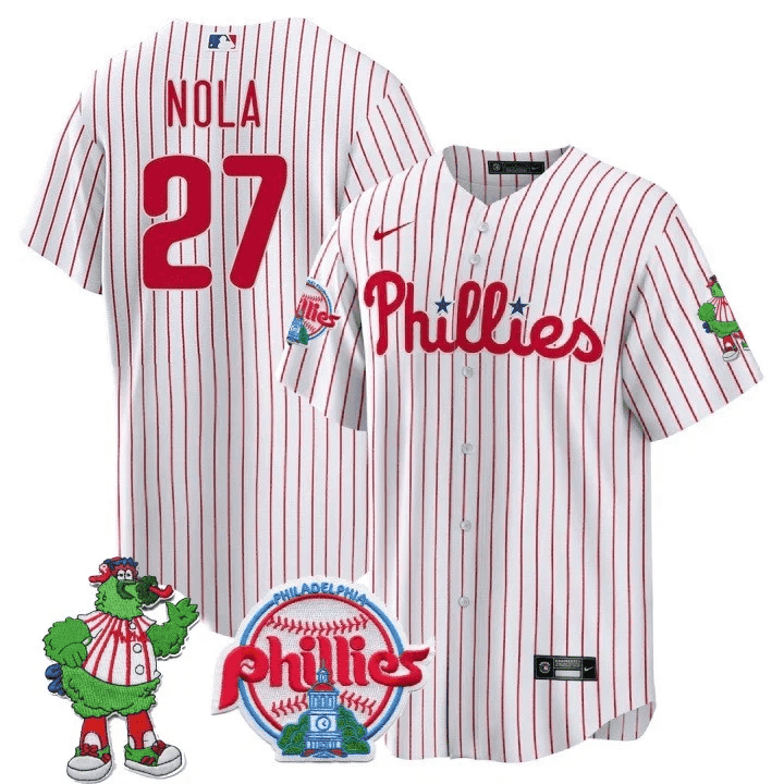 Aaron Nola Men's Philadelphia Phillies Phillie Phanatic Patch Cool Base White Jersey