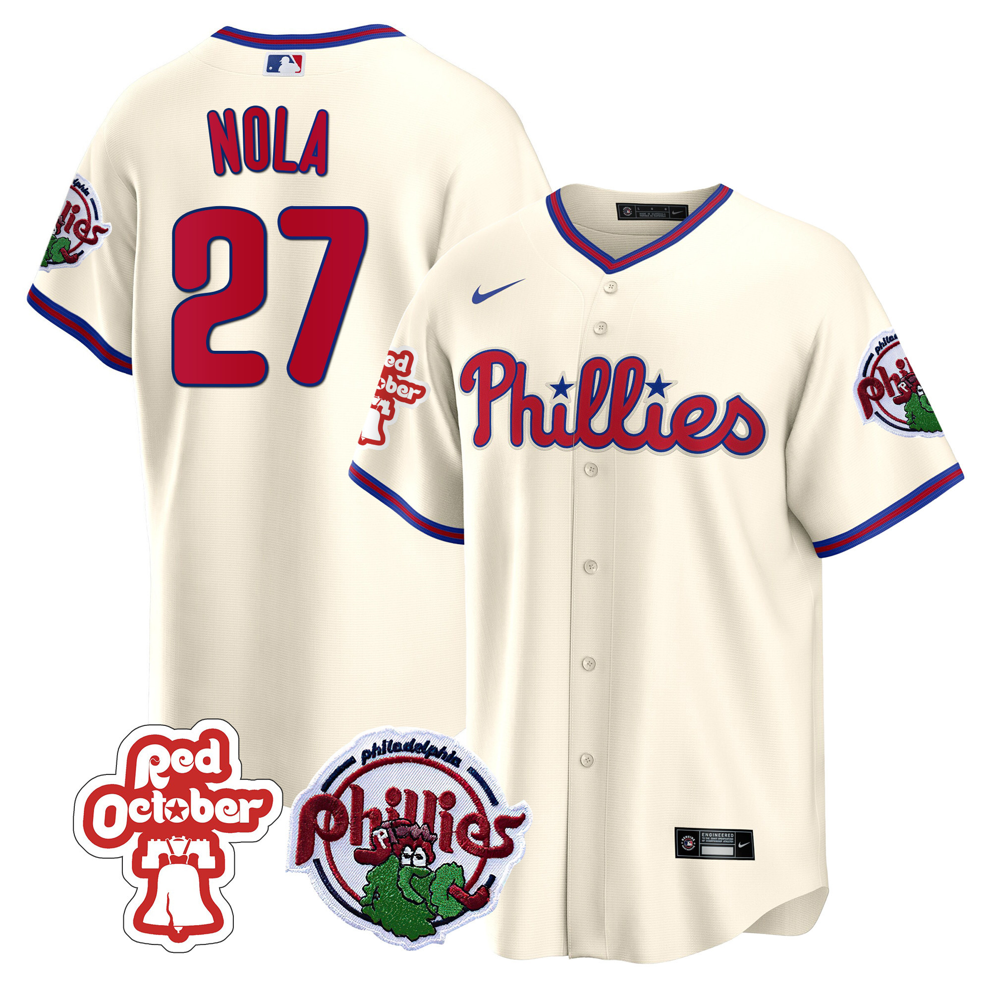 Aaron Nola Men's Philadelphia Phillies Red October Patch Cool Base Cream Jersey
